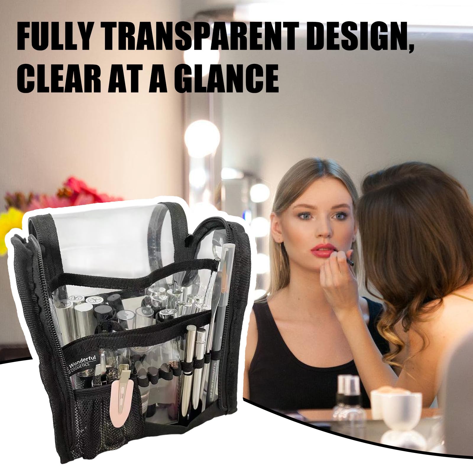 Rangement cosmétique pratique en PVC avec vision claire et fonction hydrofuge, idéal pour les produits à lèvres et les soins brillants, le maquillage, le rouge à lèvres