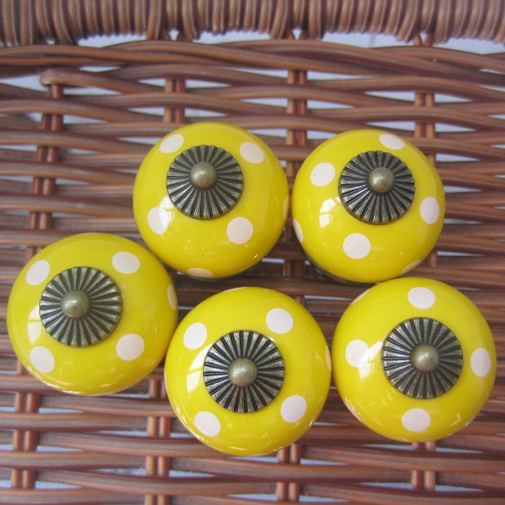 Tangpan 30mm Ceramic Spot Dargon Ball Door Handle Pull Knobs Cabinet Door Cupboard Drawer Locker Vintage Retro Gold Pack of 5 Color Yellow