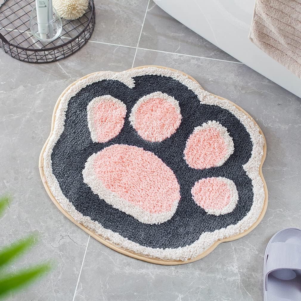 Soft Cozy Cartoon Cat Paw Bath Rugs Living Room Rug Bath Mats Non Slip Cute Door Mat Bathroom Carpet Bedroom Durable Kitchen Indoor Outdoor Area Rug Runner Rug Home Décor 19.7" X 24.4"