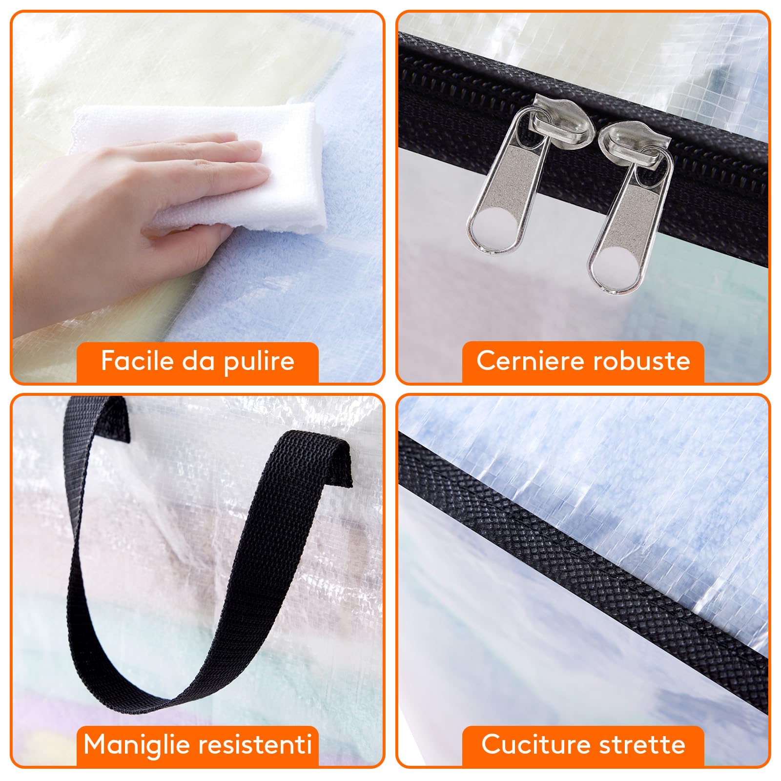 Lifewit 6 Pezzi Scatole per Armadio Trasparente 60L, Organizzatore Armadio Pieghevole con Manici, Scatole per Vestiti en PP, Scatoloni Trasloco, Organizer Armadio per Vestiti, Coperte, Piumoni