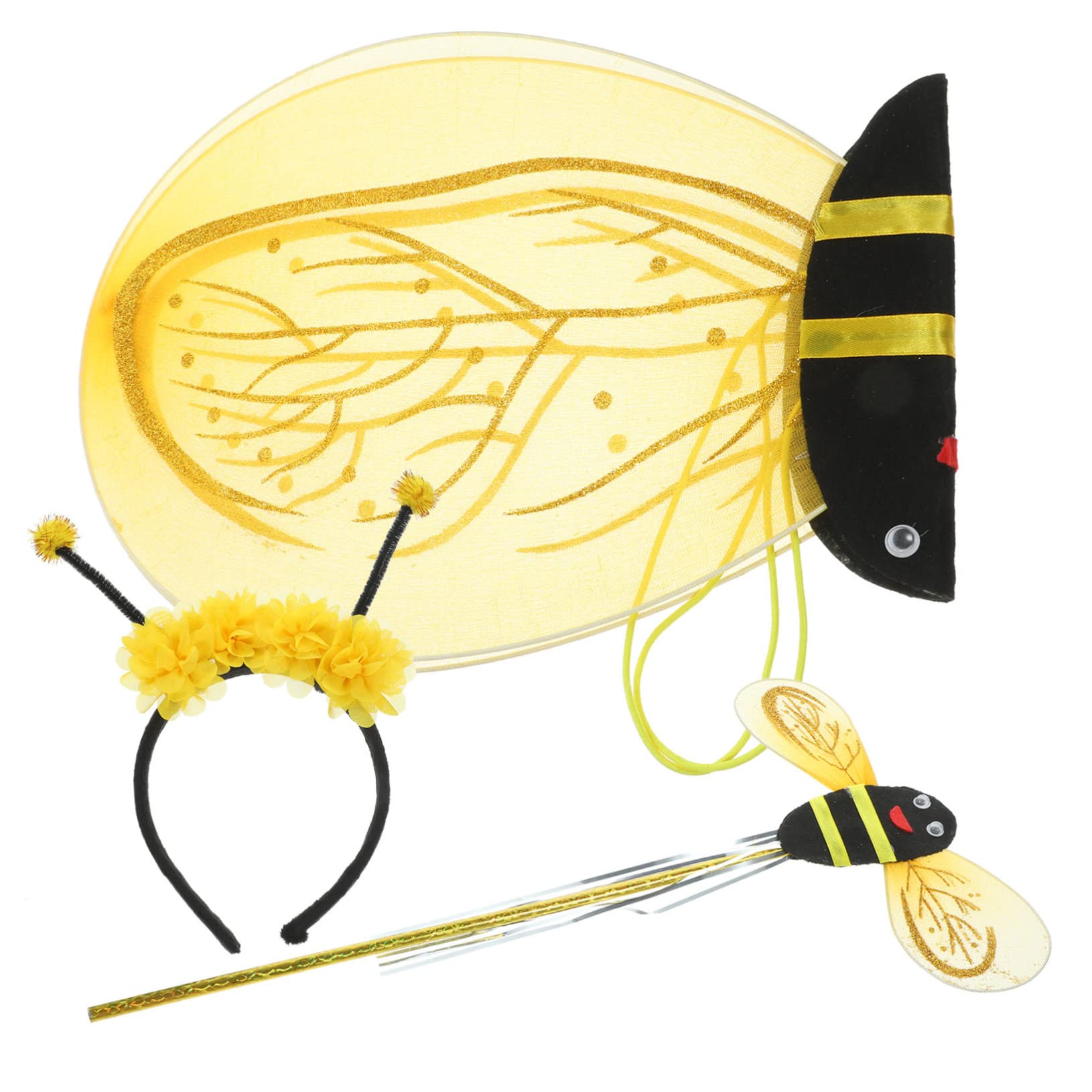 FRCOLOR Bee Headband 1 Set Bee Wings Set princess party favor dress up wand cute bee wand cosplay costume bee headpiece butterfly wings cane bee wand prop clothing set child fabric