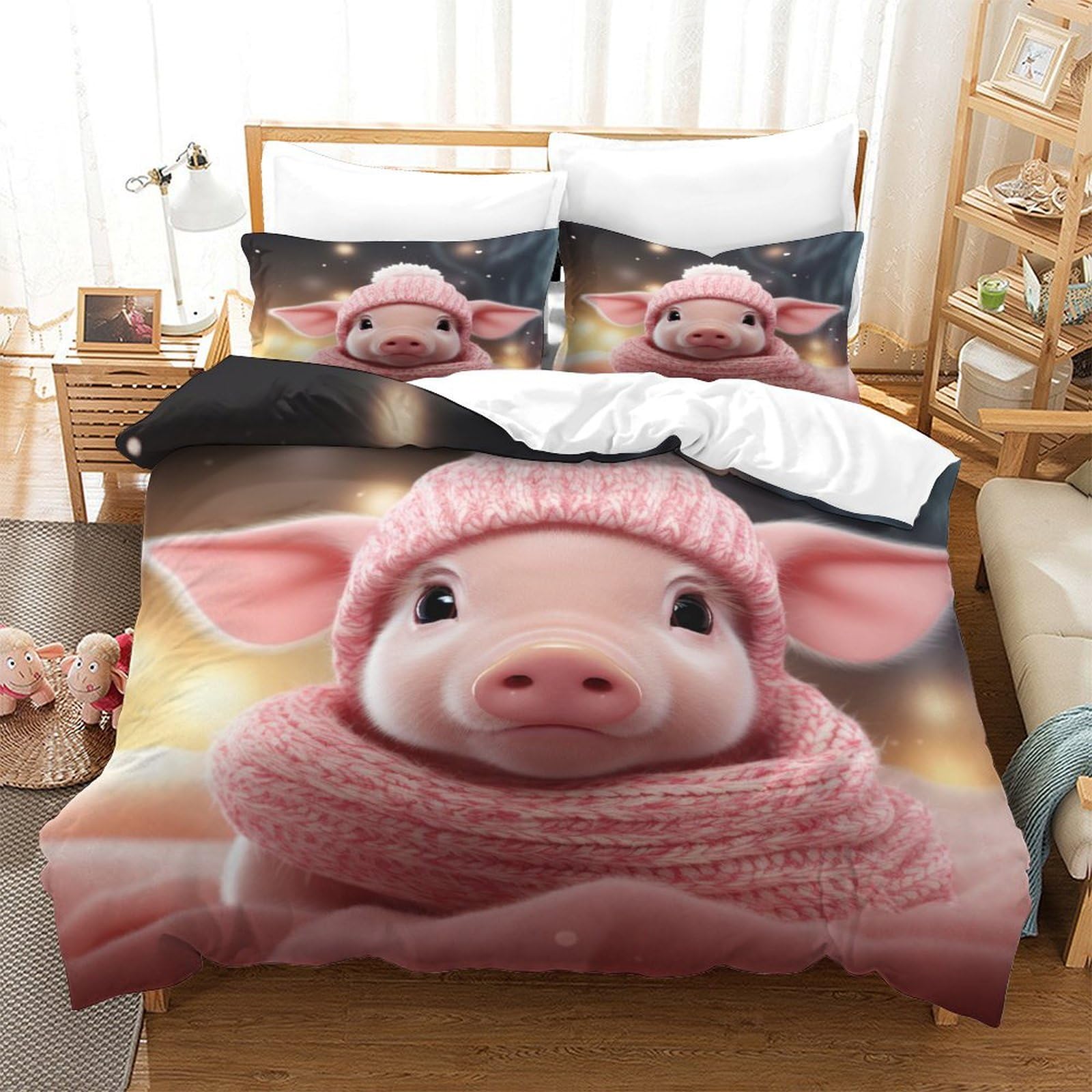 Housse de couette cochon 3D anti-transpiration lit 1 personne