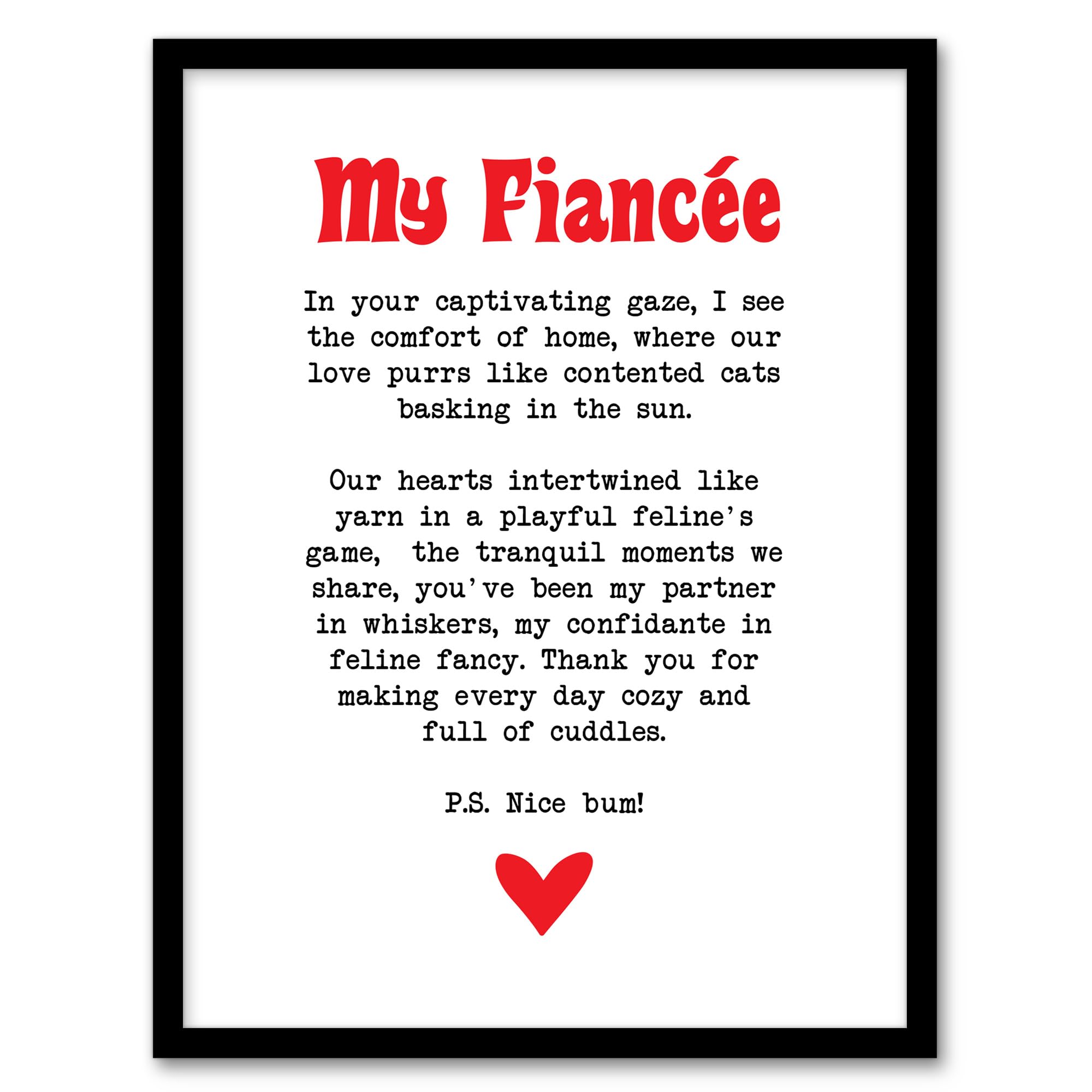 Artery8 Love Poem Cat Lover Framed Art Print - A4 Size - White
