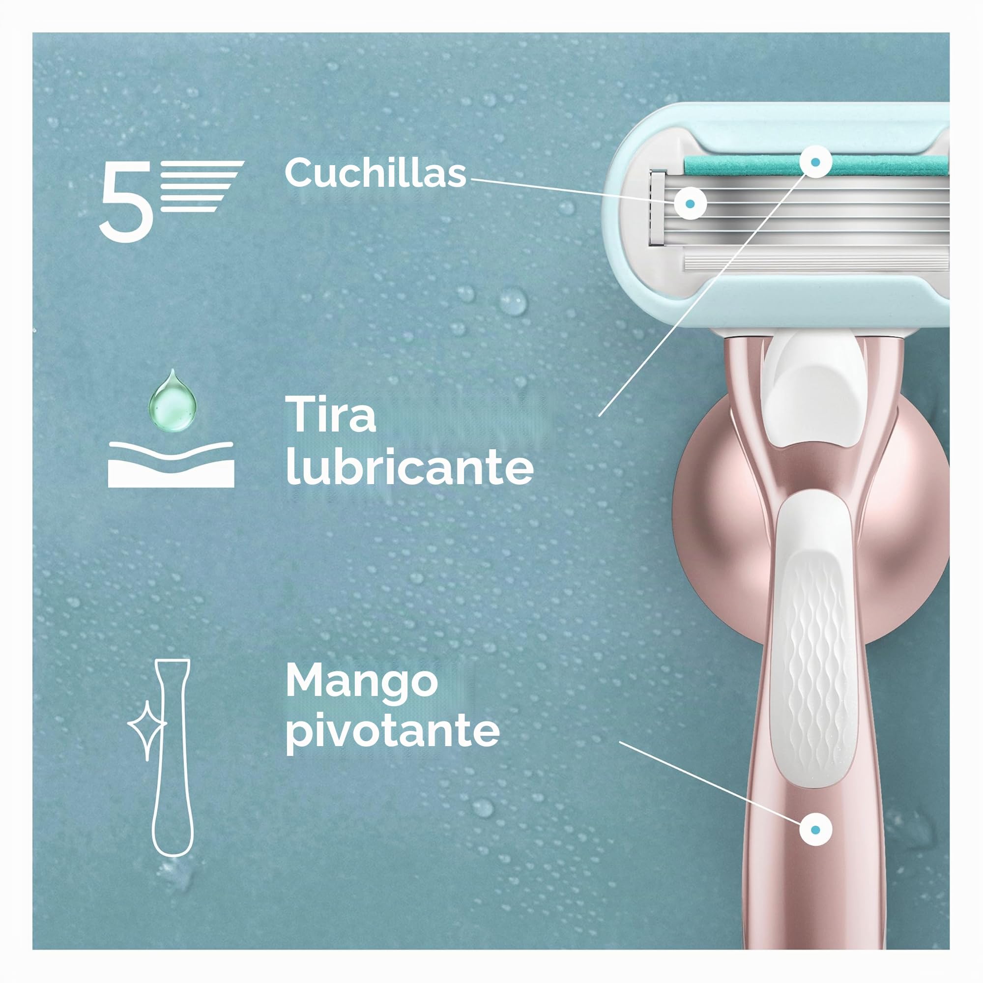 Gillette Venus Lubrastrip Deluxe Smooth Sensitive - Maquinilla de afeitar para mujer + 3 recambios de hoja de afeitar, con mango de metal de oro rosa, Lubrastrip con un toque de aloe vera