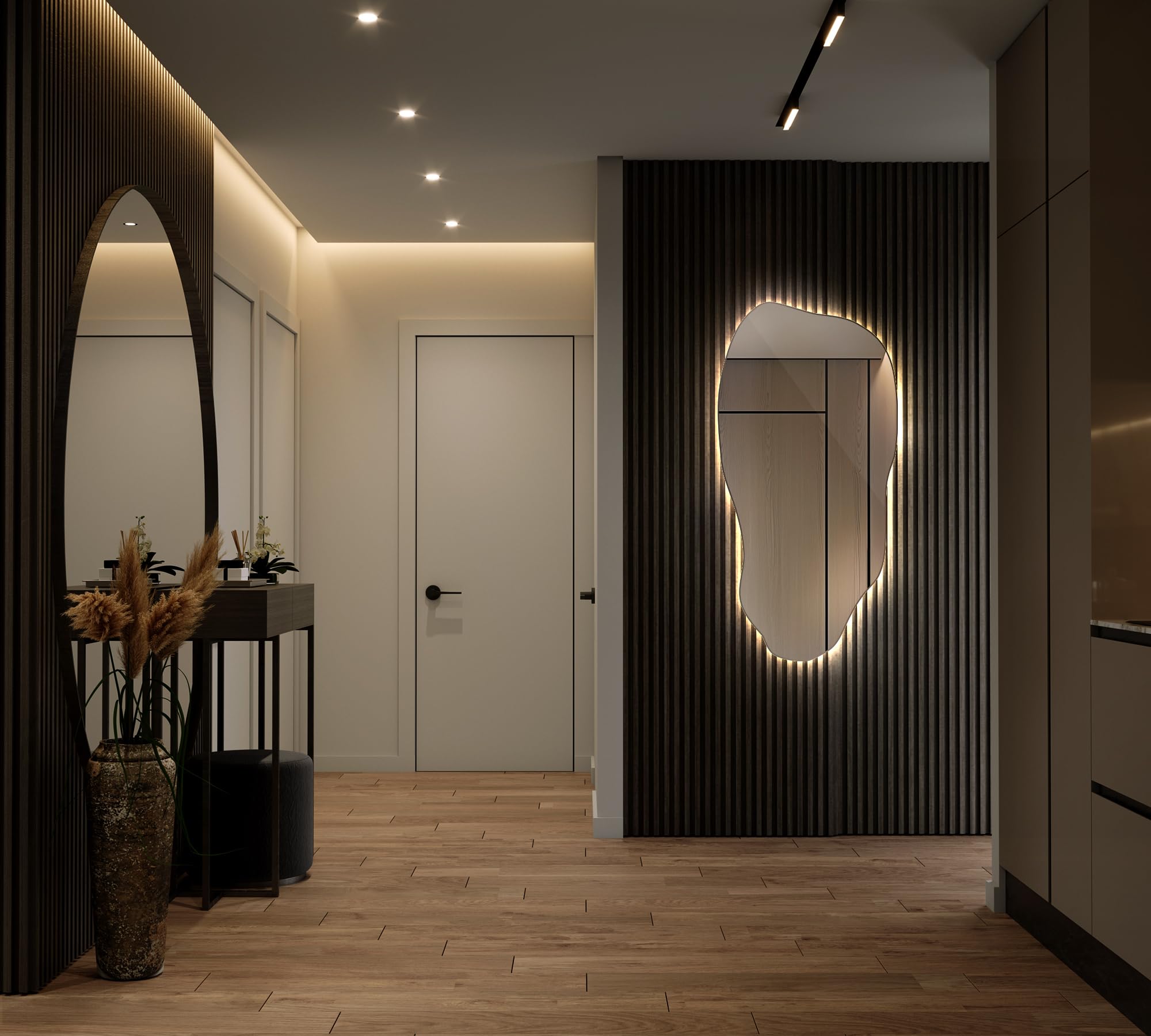 Specchio Irregolare con LED 50 x 100 cm da Parete, Forma Organica Moderna Senza Cornice con Luce Neutra, Specchio Arredo per Soggiorno e Ingresso