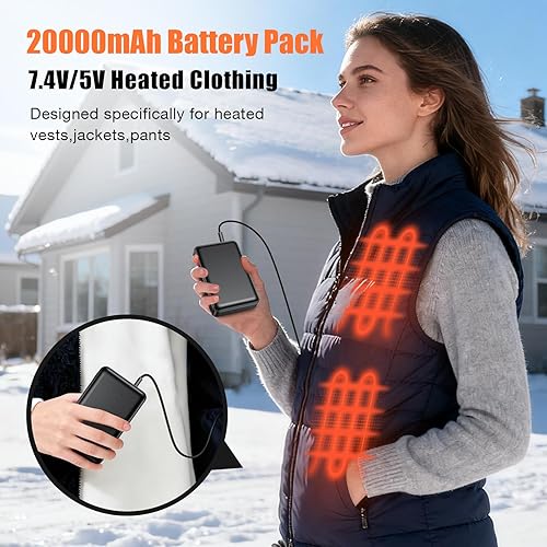 Miniatura 2 de Paquete de batería de 20000 mAh de 7.4 V para chalecos calefactados, chaquetas, traje para ORORO, Venustas, cargador de batería recargable 5V2A para