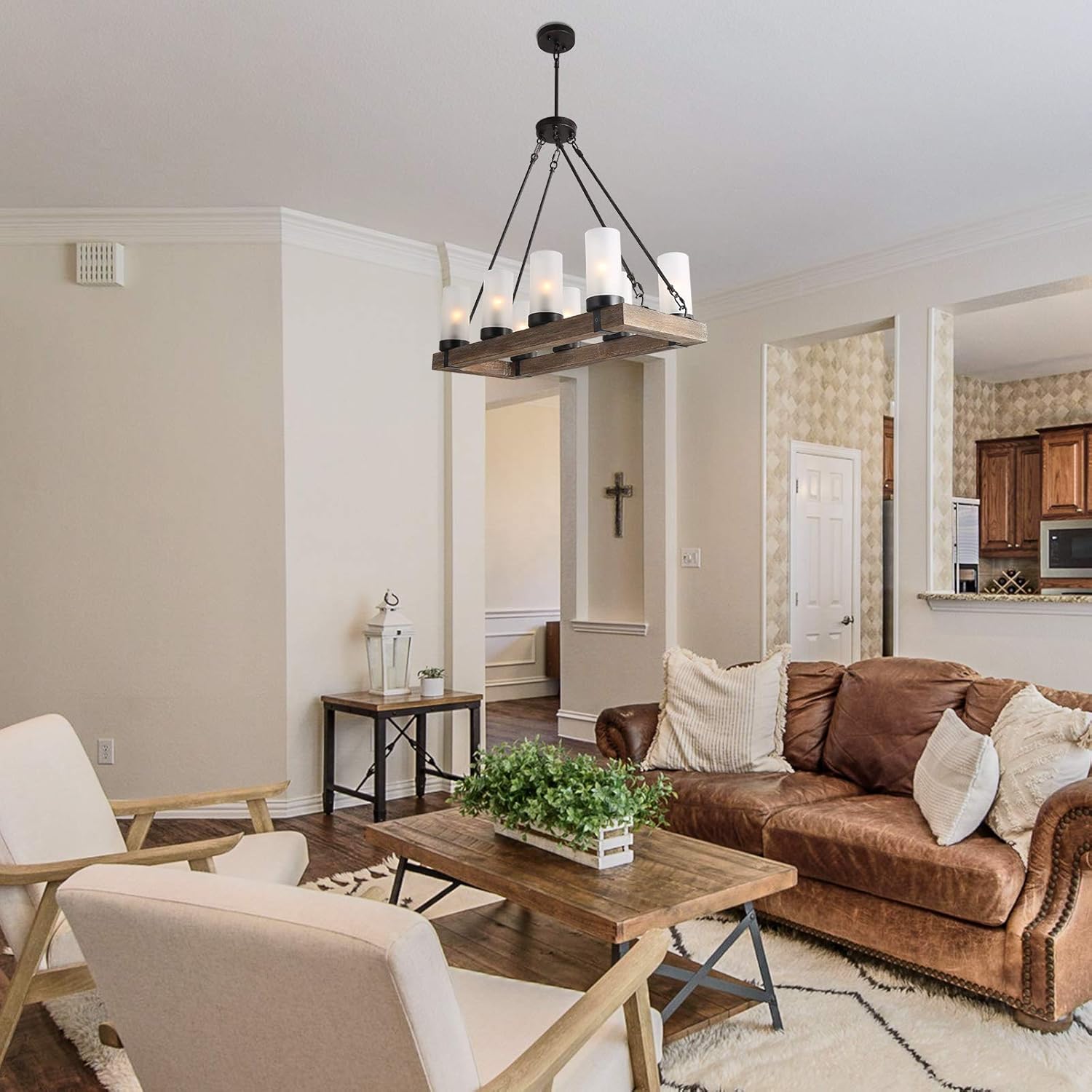 Tор Brаndѕ KSANA Wood Chandelier, Farmhouse Kitchen Island Lighting Fixture with with Frosted Glass Shade for Dining Room, Living Room and Bedroom Suреr Bіg Clеаrаnсе! KSANA Wood Chandelier, Farmhouse Kitchen Island Lighting Fixture with with Frosted Glass Shade for Dining Room, Living Room and Bedroom