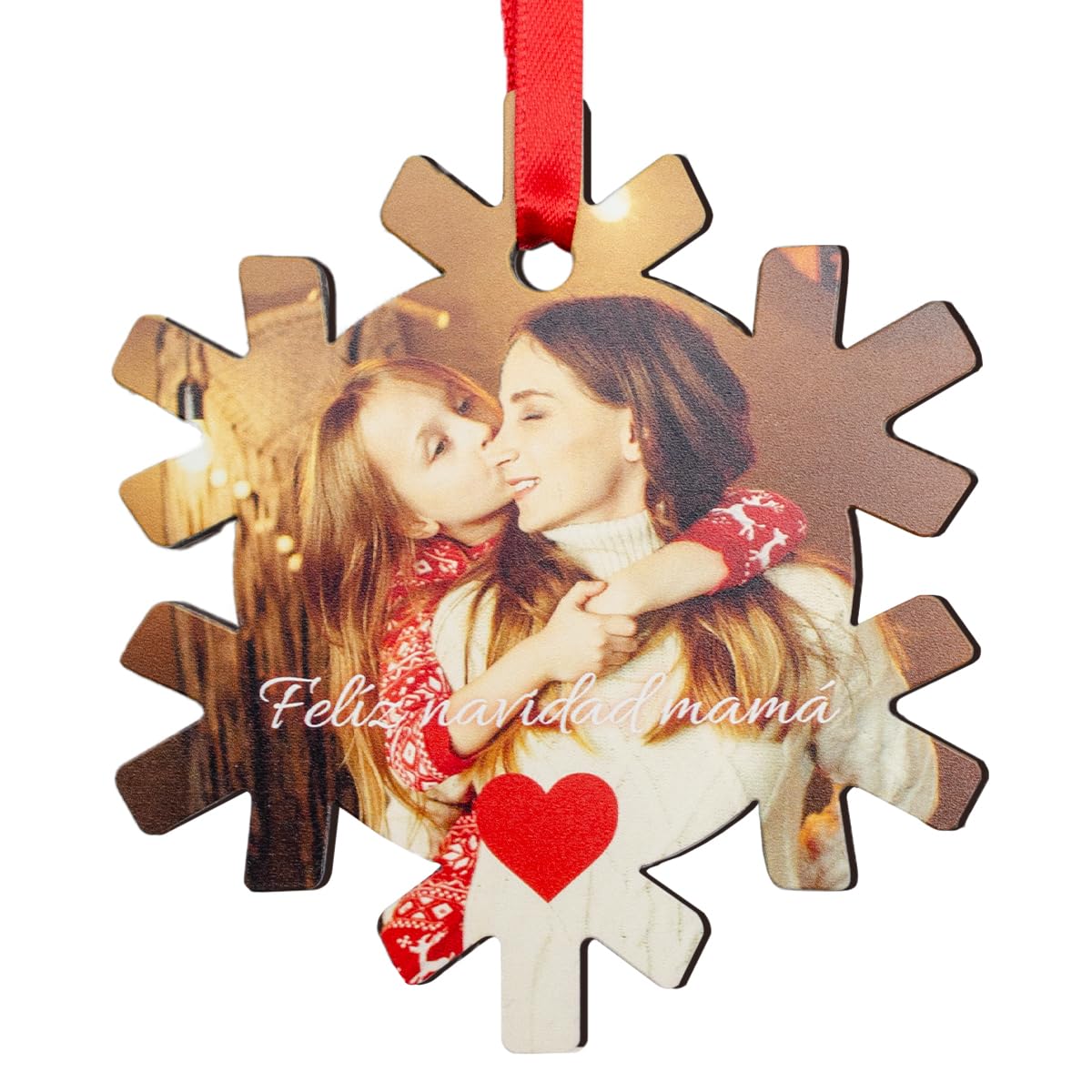 Adorno de Navidad Personalizado en Árbol Colgante Navideño Copo de Nieve de Madera con Foto o Nombre, impresión UV 2 Caras Decoración Navideña Regalo Original | MSO