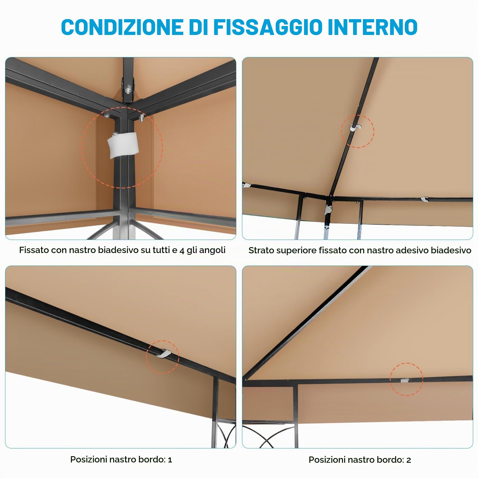 Telo di Ricambio per Gazebo 3x3m, Impermeabile e Anti-UV 300D, Copertura Rimovibile per Pergola con Fascette in Velcro Rinforzate, Ideale per Giardino, Terrazza, Campeggio e Spiaggia,Cachi
