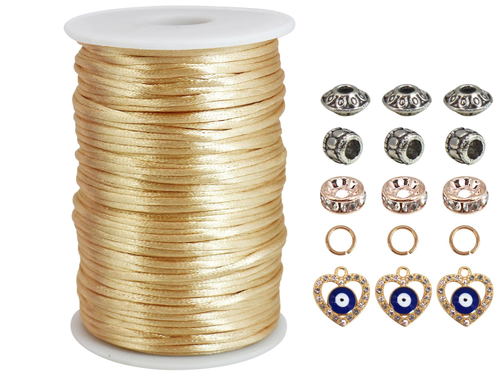 Lt Gold Satin Cord 2.5mm Nylon String 300 feet Satin Rattail Silk Cord for Jewelry Making-Braided Bracelets-Necklace-Macrame Craft-Keychains Lanyards-Drawn String Bags