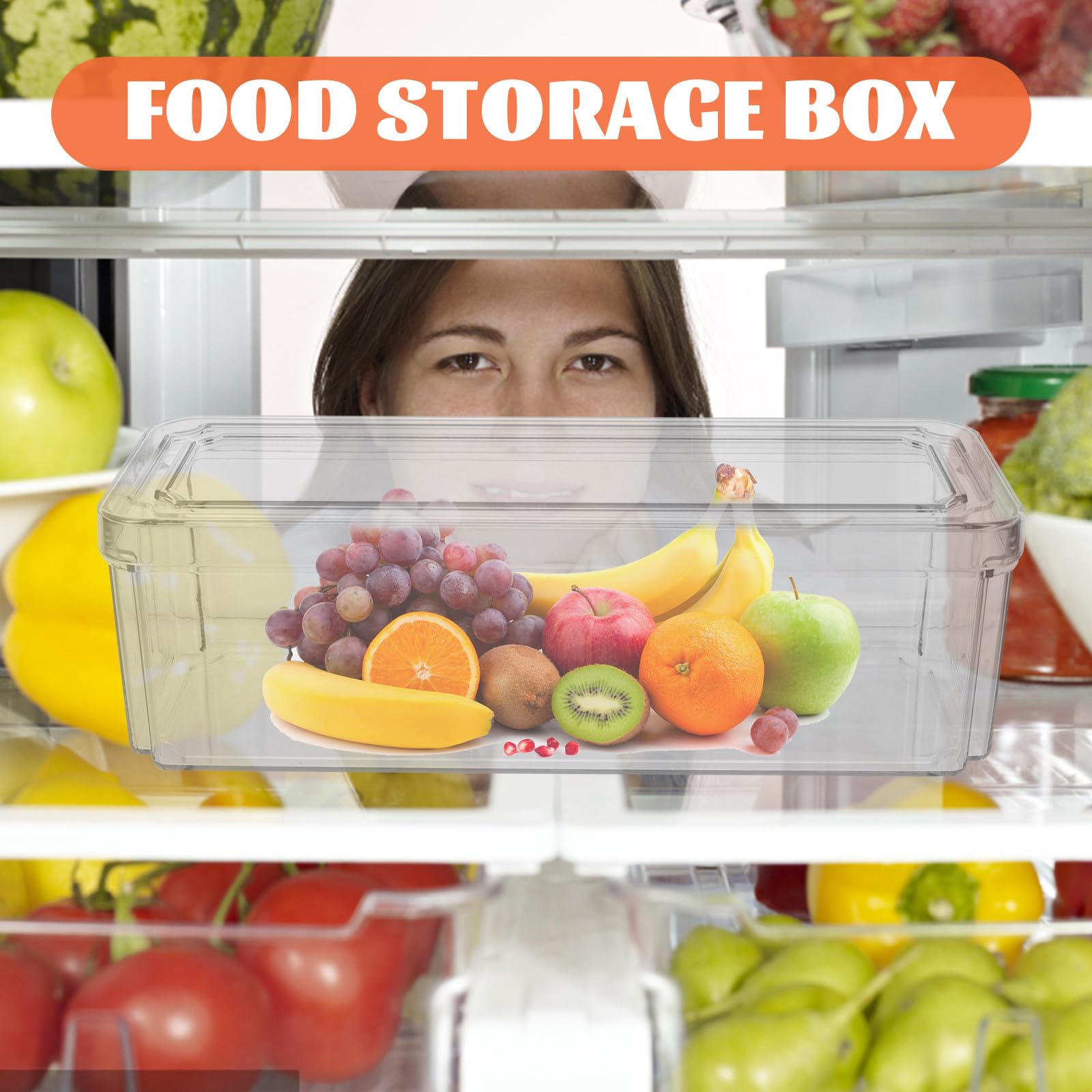 Set 3 Pezzi Contenitori Alimentari in Pet Grande Capacità per Conservare Frutta e Avanzi, Organizzatori Trasparenti per Cucina e Frigorifero