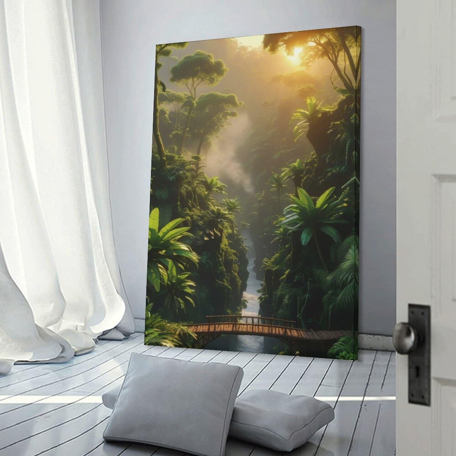 Junmoney Frame-Style-23 Decorative Wall Artwork Lush Jungle River Crossing, 20X30inch(50X75cm), For New Homes, Bedrooms Or Workspaces, Canvas Artwork With Gifting Potential
