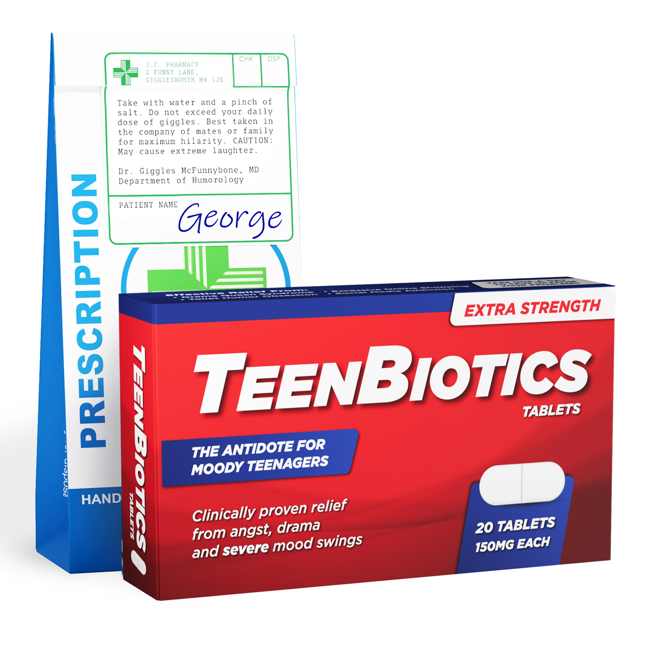 TeenBiotics Joke Pill Box – Funny 13th, 14th, 15th Birthday Gift for Girls & Teen Boys – Official Teenager Tween Gag for Teens, Stocking Filler, White