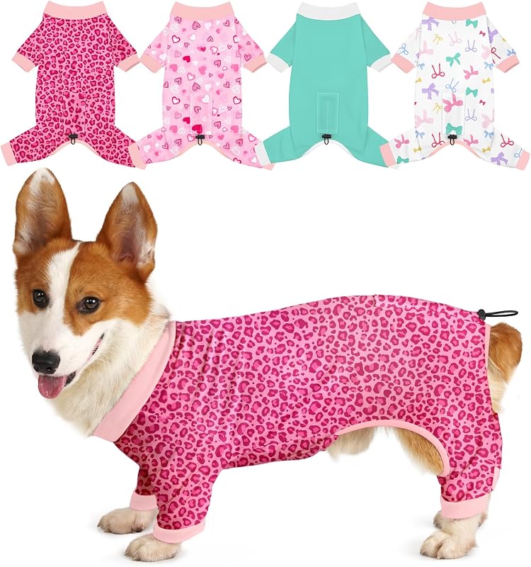 Pijamas para Cães Bienbee com Ajuste nas Costas e Tecido Elástico, Pacote com 4, Tamanho XL