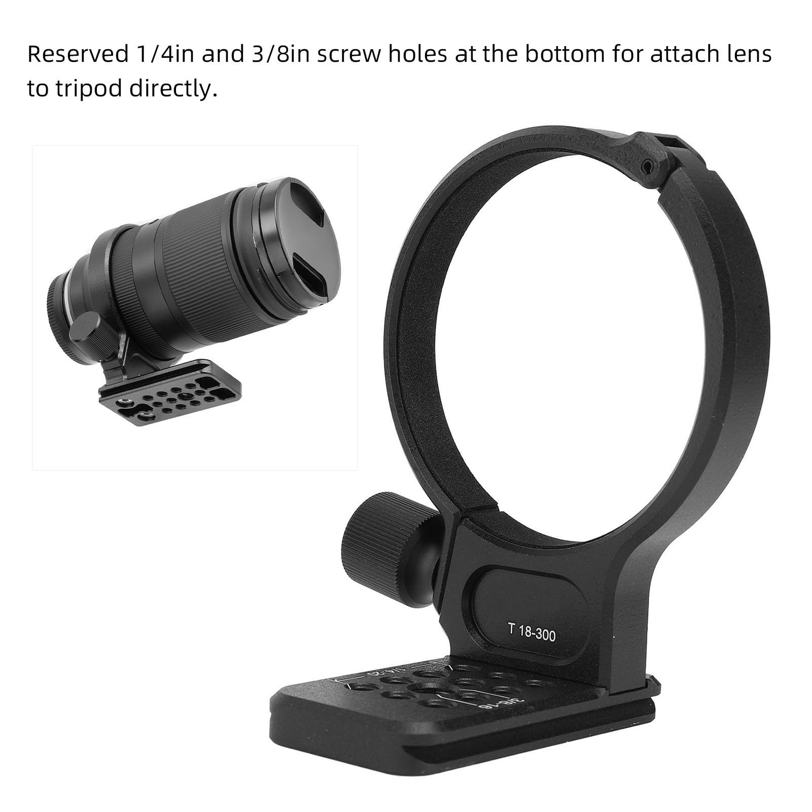 Tripod Collar Mount Ring for 18-300mm F3.5-6.3 Lens, Lens Collar Replacement Foot Tripod Mount Ring Stand Base with 70mm Quick Release Plate, 1/4 & 3/8 Screw Holes for Arca