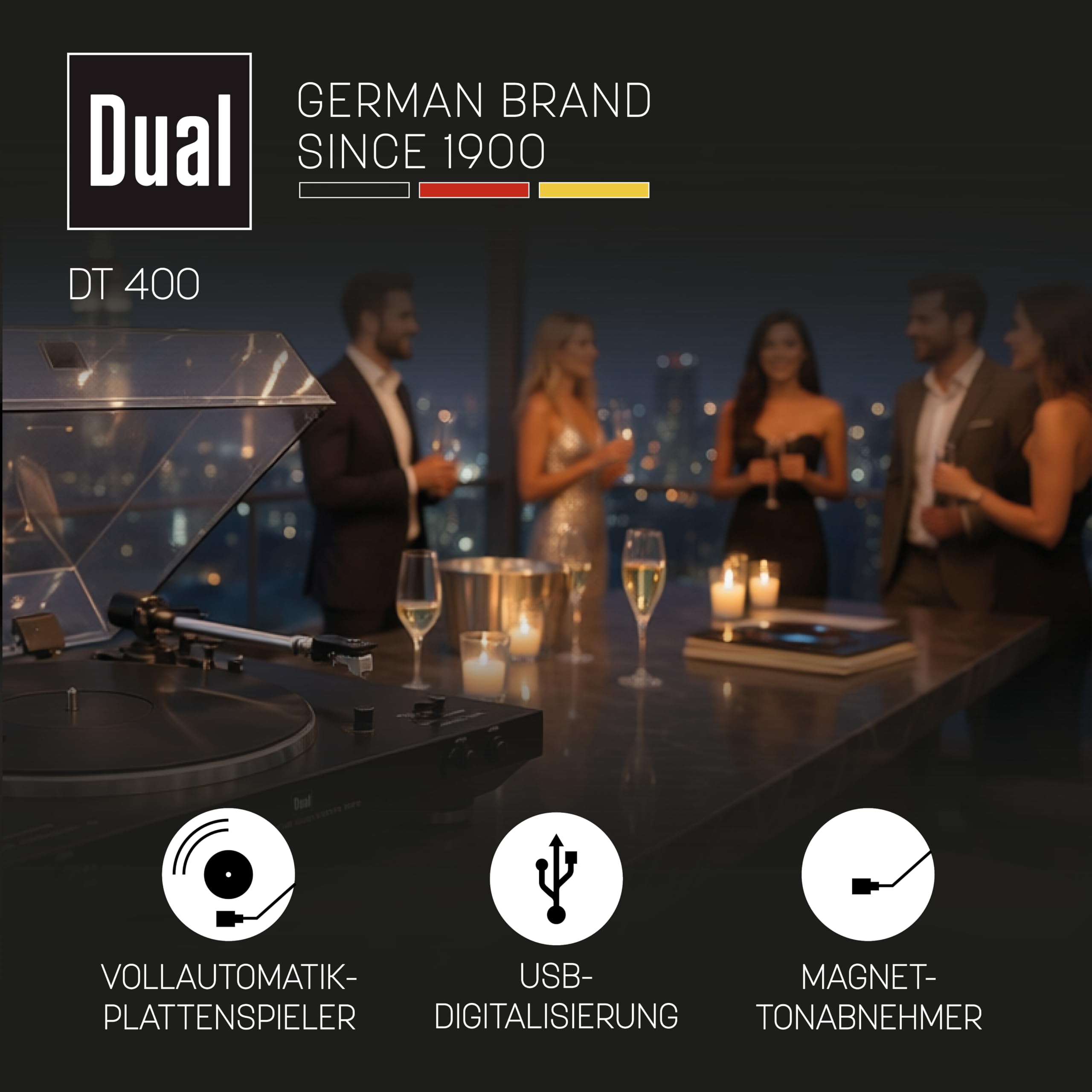 Dual DT 400 USB Vollautomatik Plattenspieler (33/45 U/min, Magnet-Tonabnehmer-System, USB-Anschluss, Entzerrer-Vorverstärker) schwarz