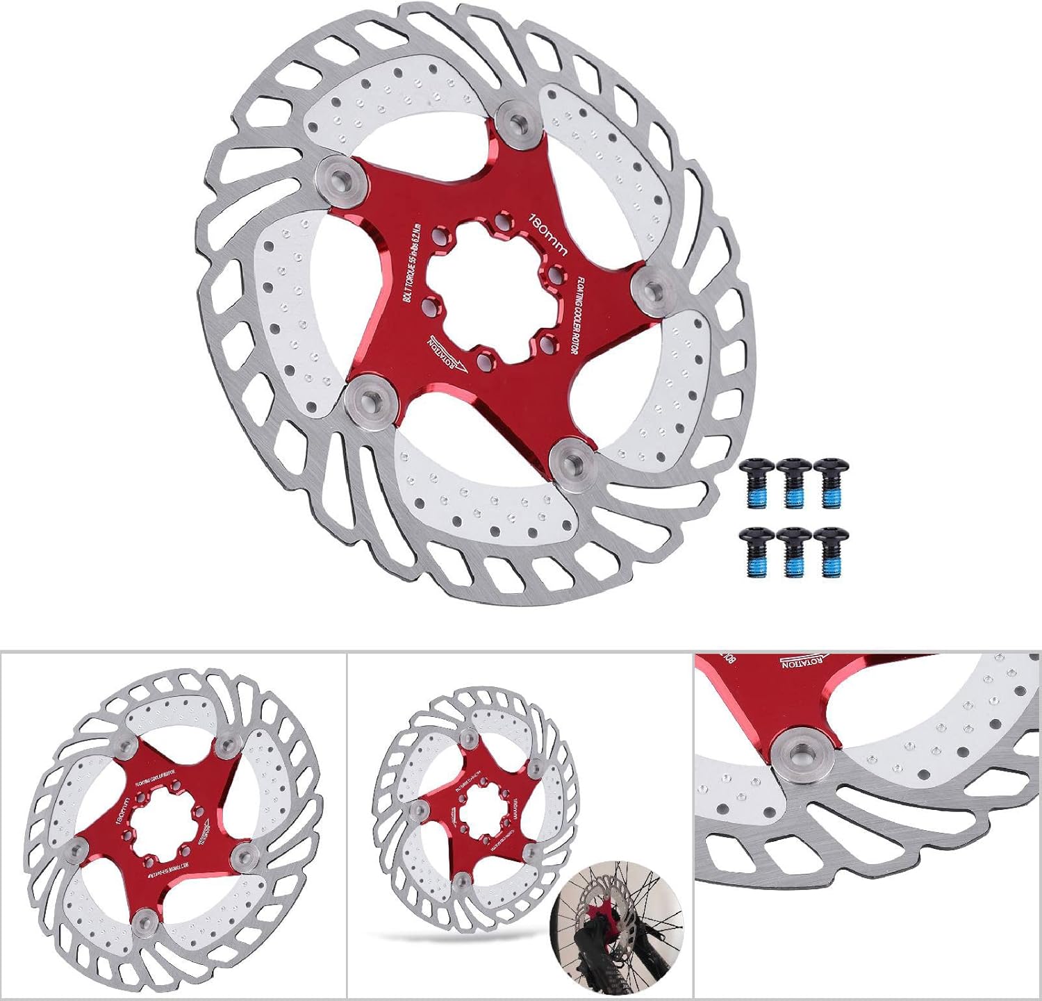 VGEBY1 Bike Cooling Rotor Bicycle Disc Brake Stainless Steel Brake Floating Rotor(180mm)