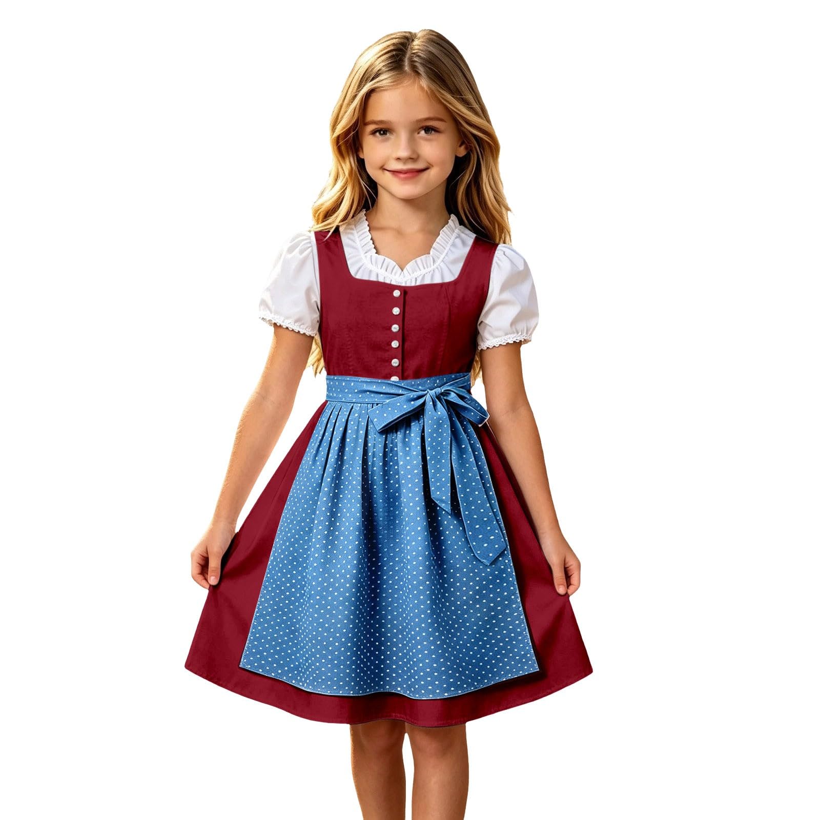 Girls Oktoberfest Costume Bavarian Beer Festival Dirndl Dress with Apron — image 1