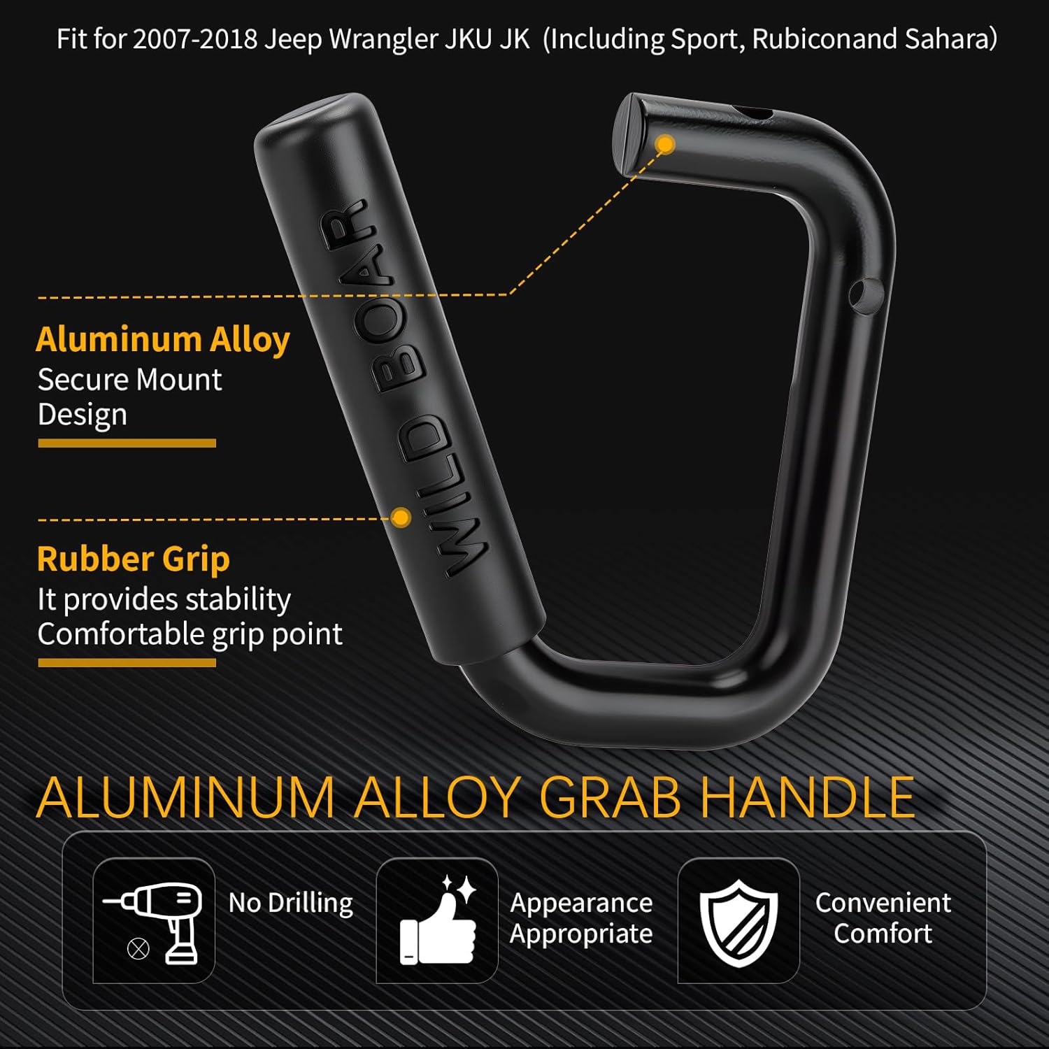 Front Grab Bar Grab Handles Heavy-Duty Aluminum Grab Handles Kit Compatible with Jeep Wrangler JK JKU Car(2007-2018) – Non-Slip Rubber Grip, Aluminum Alloy, No-Drill Installation