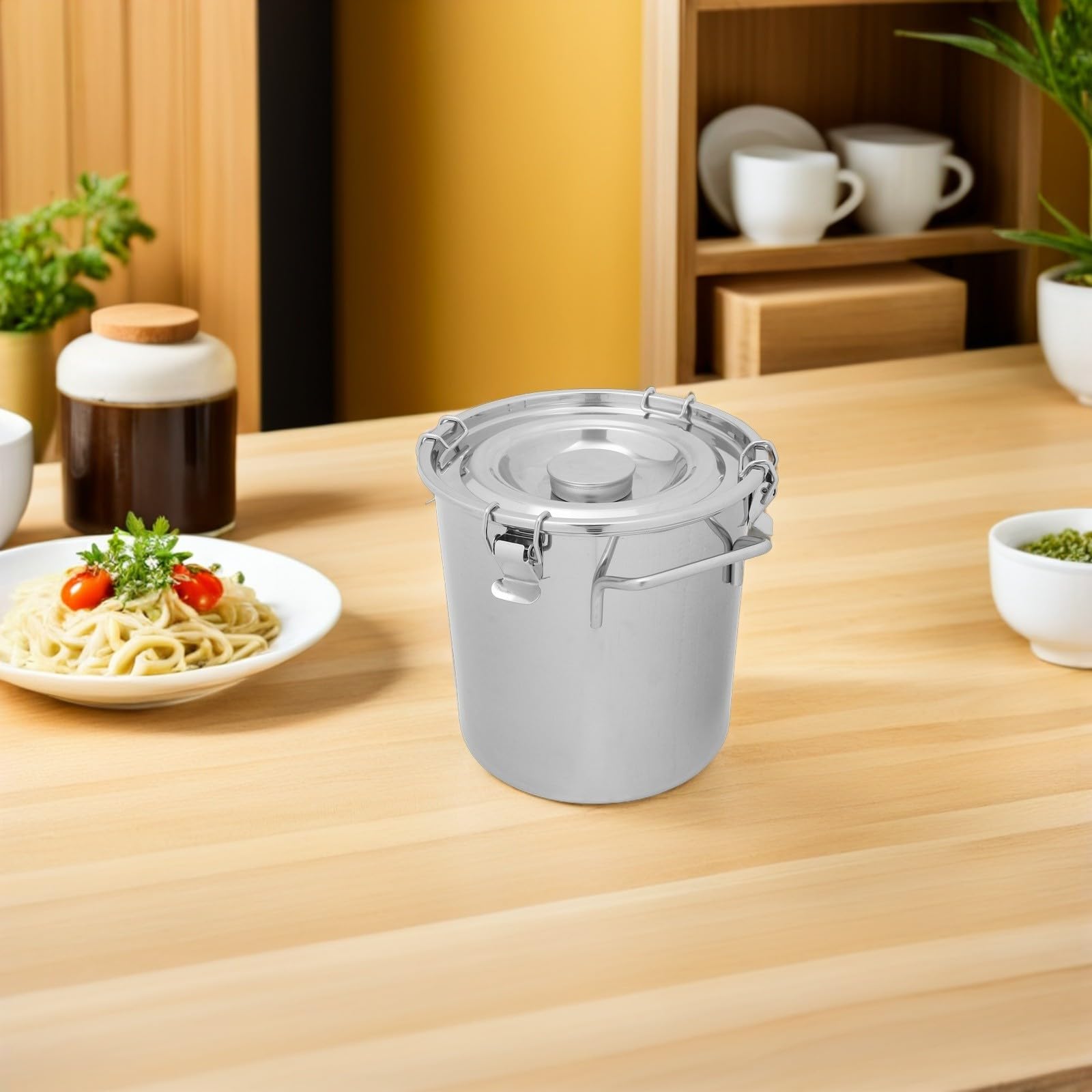 Zerodeko Seau en Acier Inoxydable 7 L Hermétique avec Couvercle à Loquet pour Stockage D'huile et Farine, Récipient Étanche pour Usage Domestique et Industriel