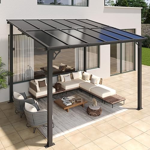 Aoxun 10’x 10’ Gazebo, Elegantly Mounted on The Wall, Presents a Captivating Pergola on Clearance for Your Outdoor Patio, for Porch, Deck, Backyard