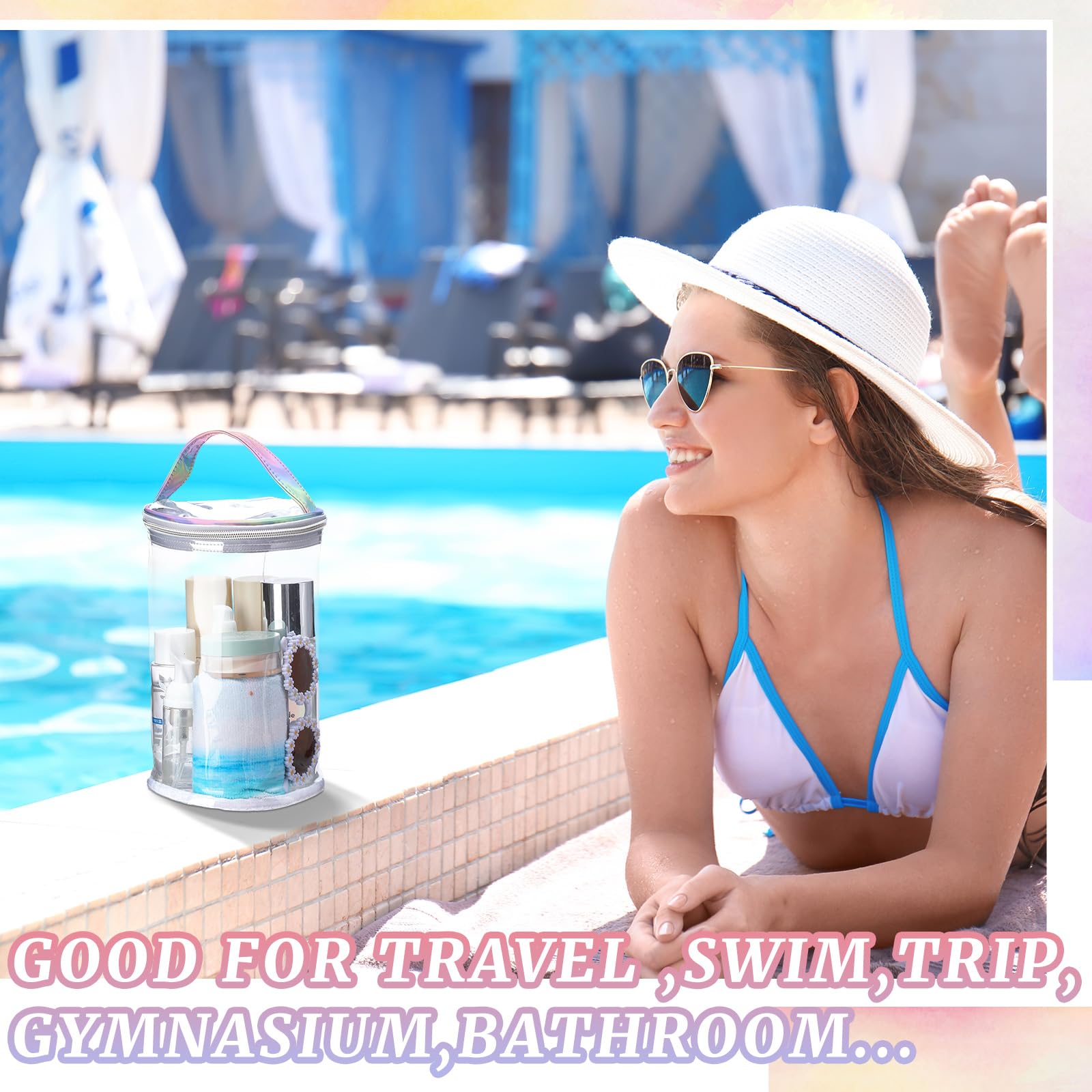 Bolsa de maquillaje transparente de playa, bolsa de aseo para loción, bolsa de cosméticos impermeable de PVC, bolsa de cosméticos con tortuga, velero, estampado floral hawaiano, bolsa organizadora