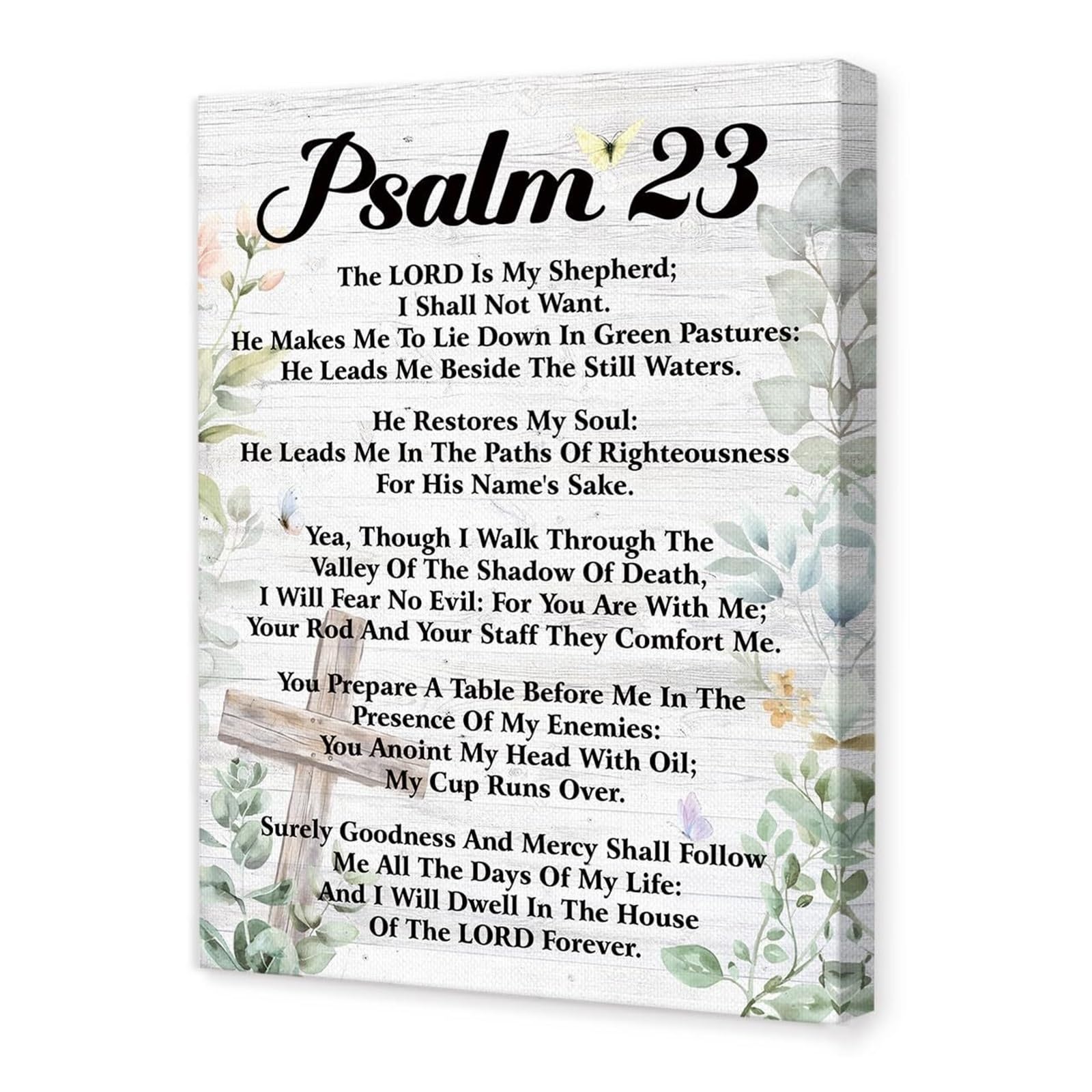 FNYUVNFAF Religious Wall-Art for Christian Home​ - Psalm 23 Scripture Canvas Print with The Lord is My Shepherd Verse Framed,08x12inch(20x30cm)
