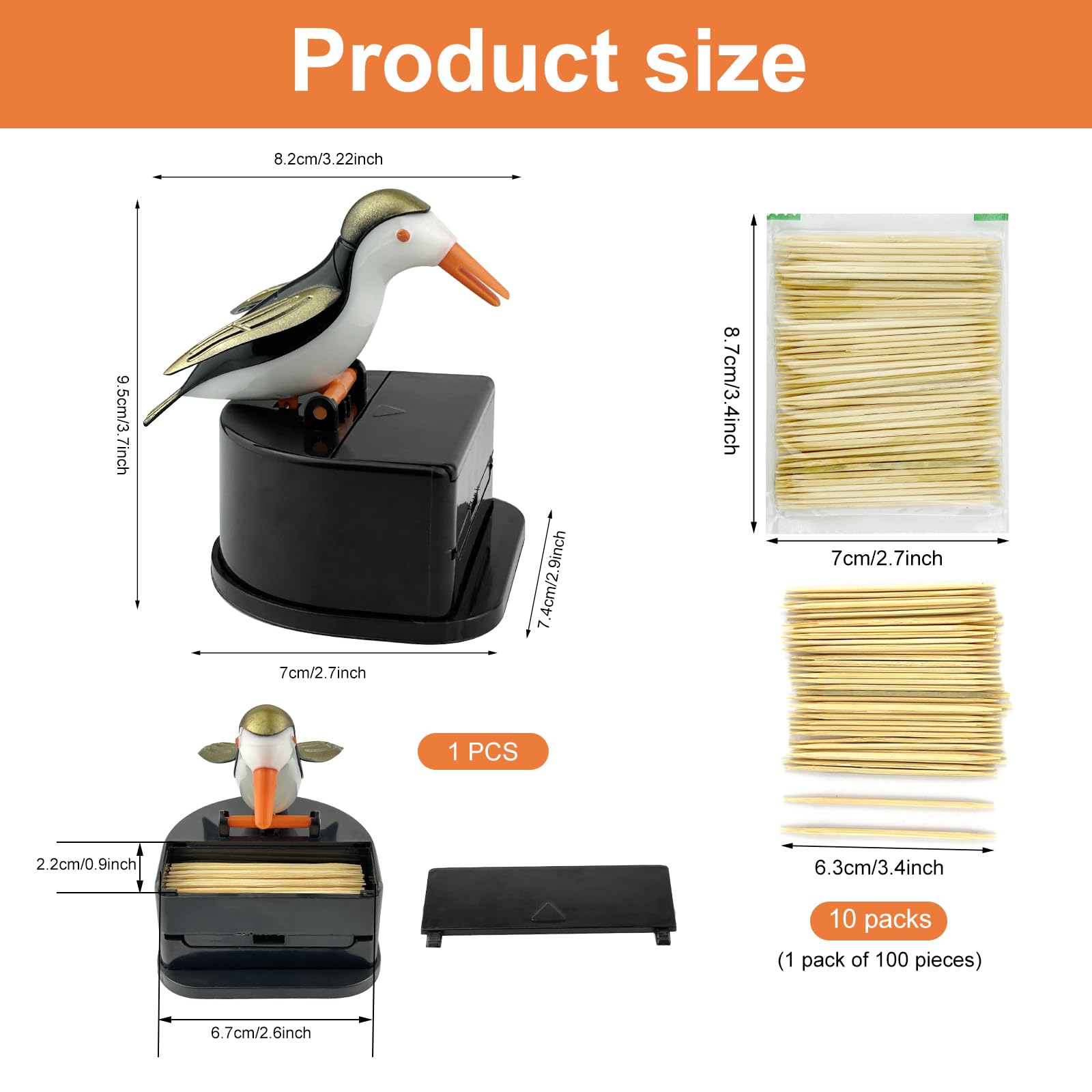 Distributeur de Cure Dent Automatique 9×7.6×8.6cm 100 Cure Dents