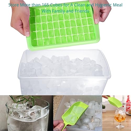 Miniatura 4 de Bandeja para cubitos de hielo con tapa y Bo, molde para cubitos de hielo para refrigerador, contenedor de hielo sin BPA con cuchara y tapa, polvo