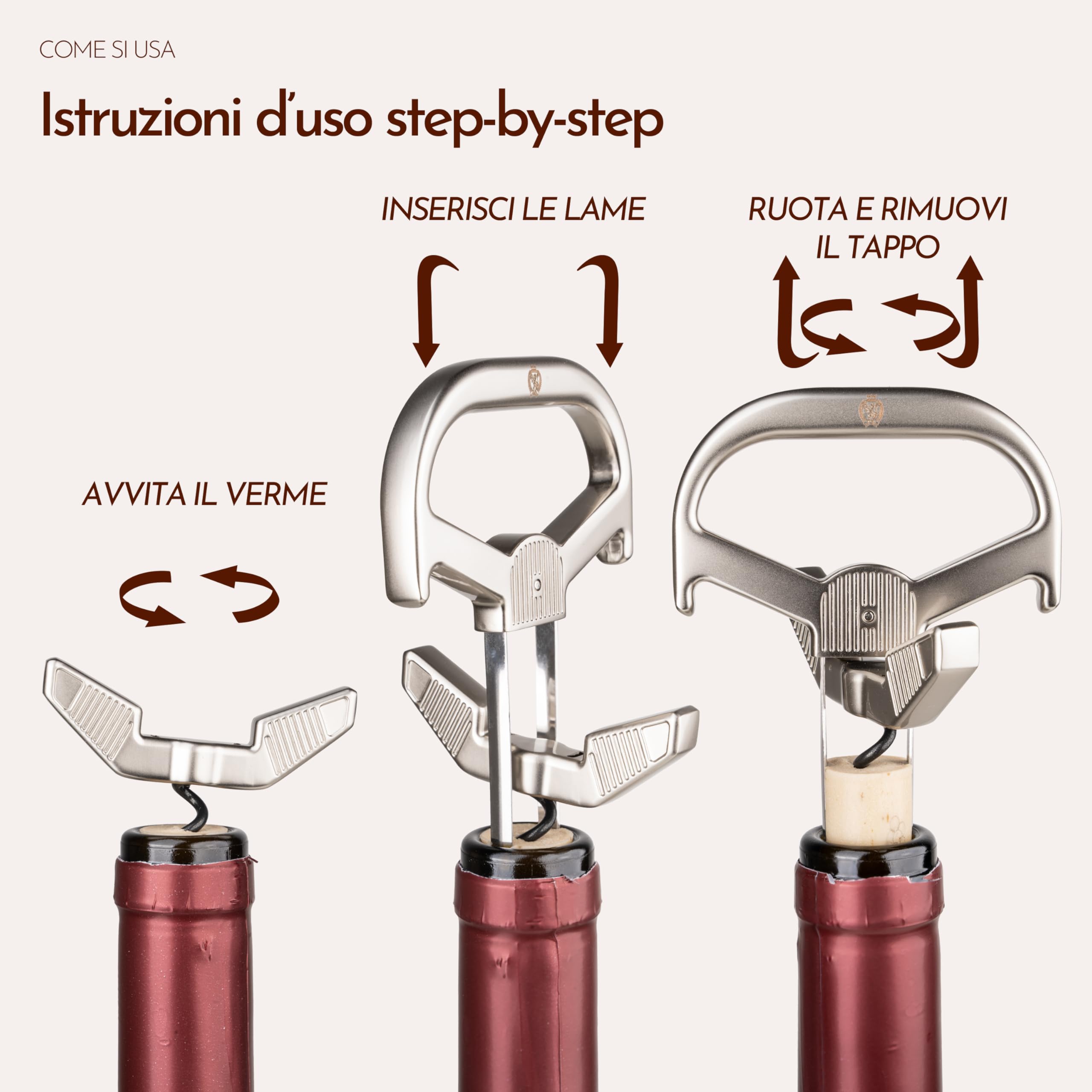 Cavatappi Professionale con Doppia Lama e Verme per Vini Invecchiati - Apribottiglie di Alta Qualità per Appassionati di Vino e Sommelier - Design Elegante e Versatile