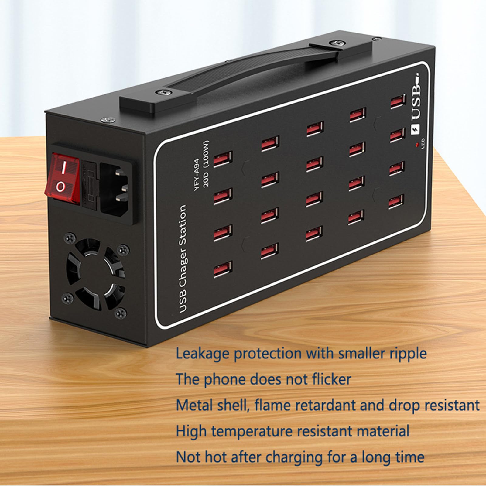 Cargador multipuerto de aleación de Aluminio, Fuente de alimentación de 100 W, Cargador multipuerto de 20 Puertos, protección contra Fugas, disipación de Calor Inteligente, 10 USB