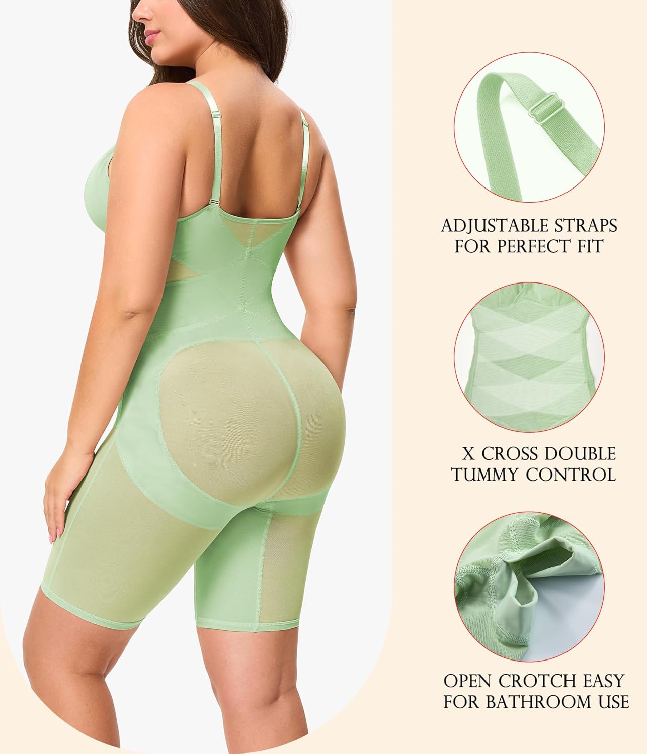 KUMAYES Shapewear Bodysuit for Women - Tummy Control Butt Lifter Fajas Body Shaper V-Neck Body Suits with Built in Bra - Image 4