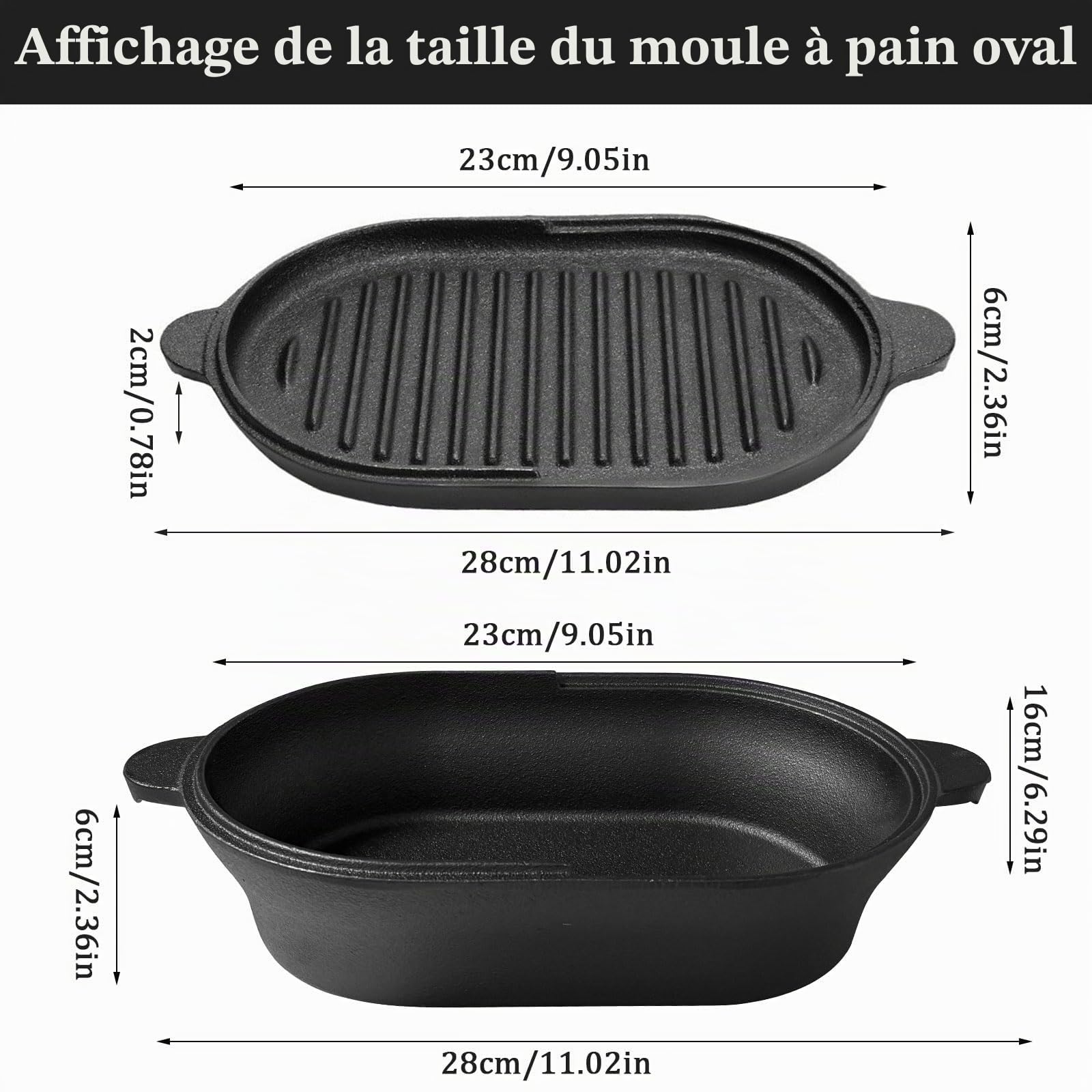 Casserole 2 en 1 en Fonte Ovale 28 cm - Pour Cuisson à la Vapeur, Grill, Soupes et Pain - Four avec Couvercle Intégré