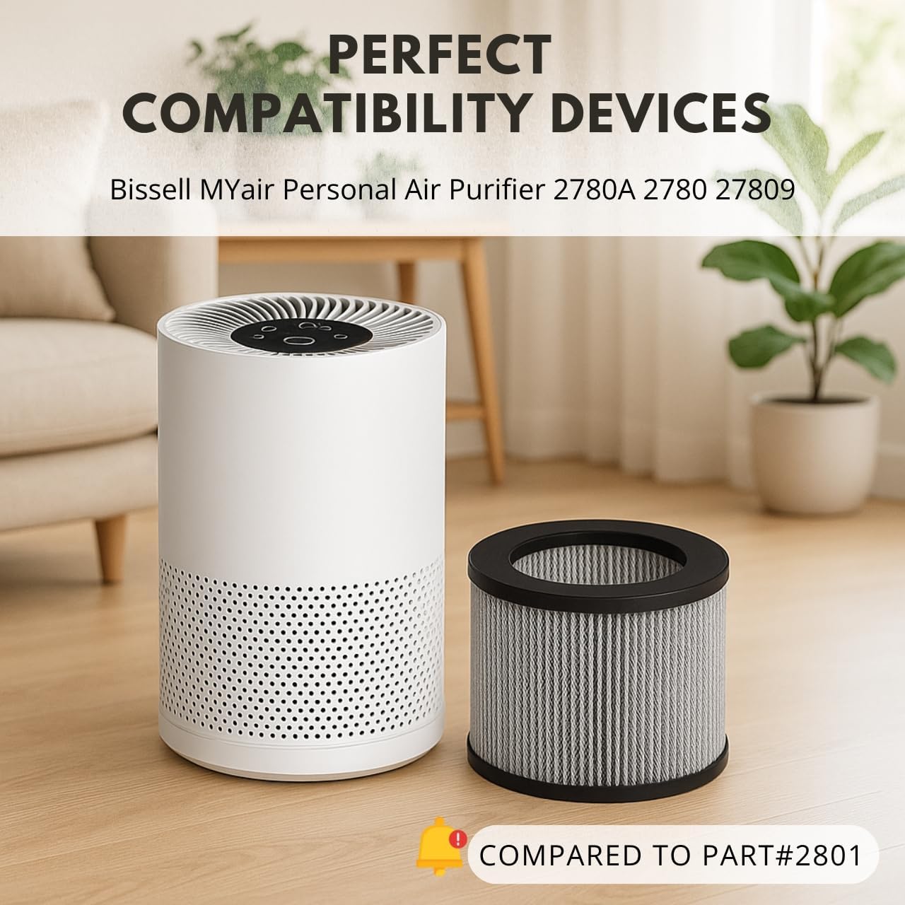 Nispira 3-in-1 True HEPA Activated Carbon Filter Replacement For Bissell MYair Personal Air Purifier 2780A 2780 27809, Compared to Part 2801. Size 7" x 7" x 6.1". 2 Packs (NOT FOR MODEL 3139A, 3069)