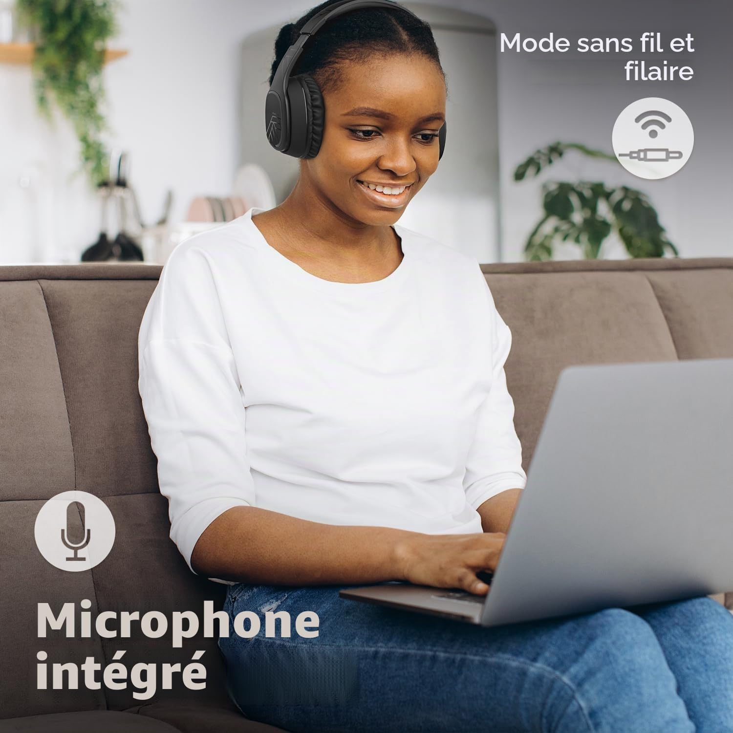 PowerLocus Casque Bluetooth sans Fil, 60 Heures, Casque Audio Bluetooth Pliable avec Microphone, Casque sur l'oreille Confortable, Son stéréo pour Voyage/iPhone/iPad/TV/PC