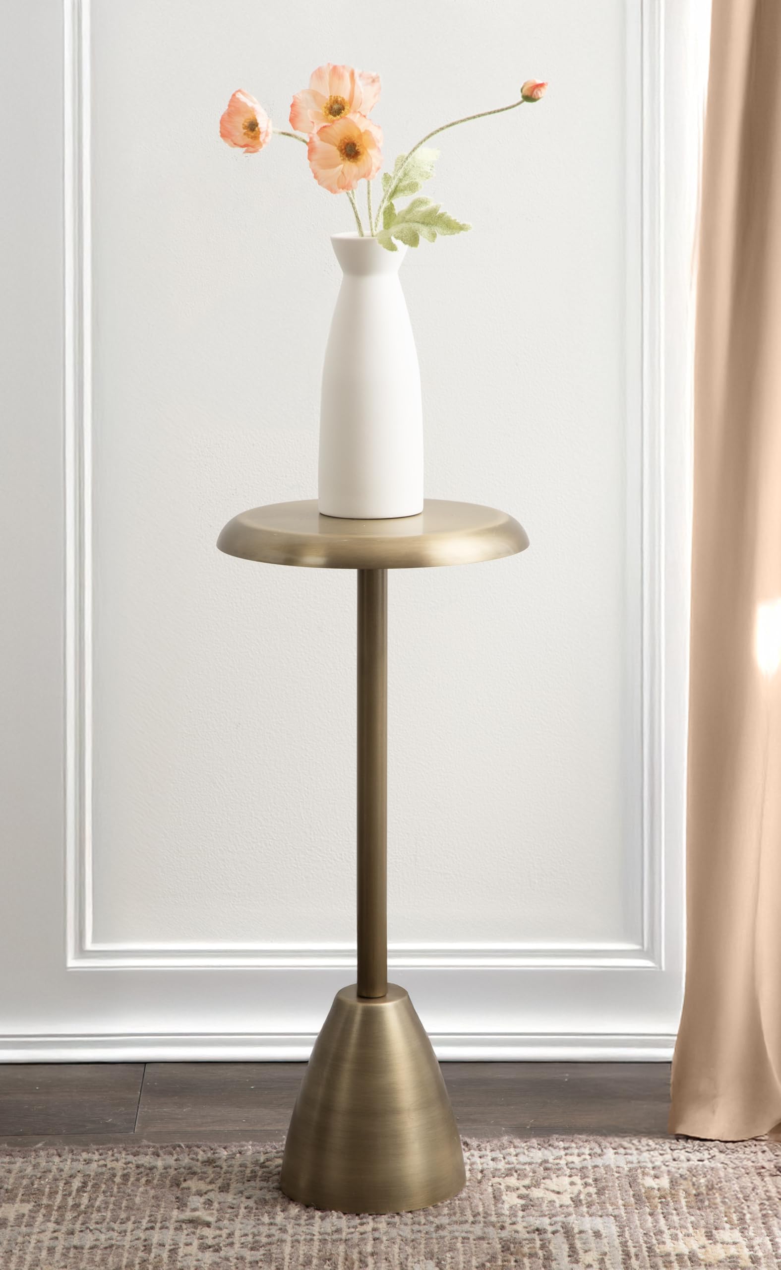 Kate and Laurel Morizet Modern Round Drink Table, 10 x 10 x 22, Antique Brass, Transitional Metal Martini Table with Pedestal Design for Use as Small Indoor Plant Stand or Living Room Accent