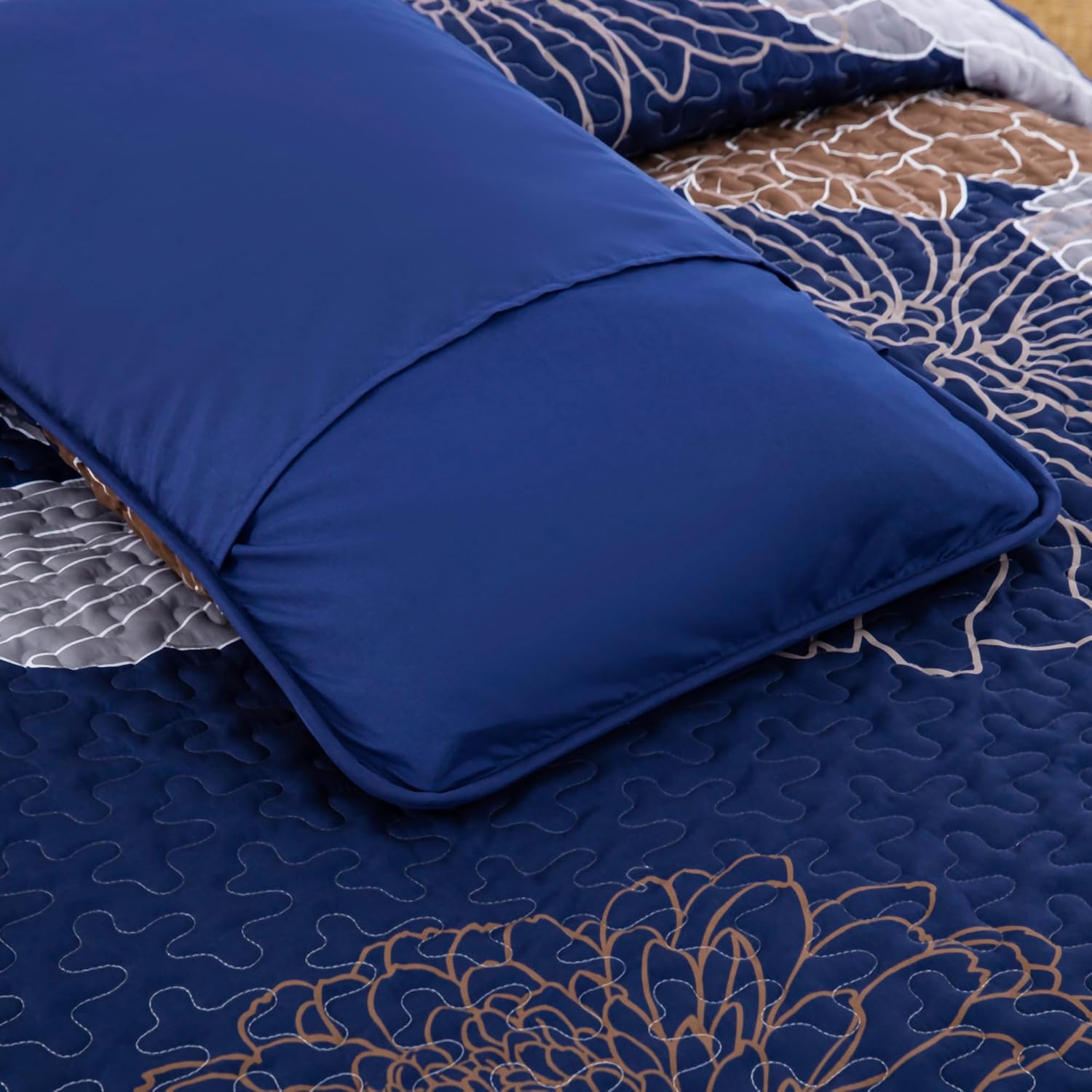 Anibedding Floral Bedspread Quilt Set Queen 3 Pieces-Navy Blue Bohemian Floral Quilt Coverlet Set Soft Microfiber Lightweight Quilted Bedspread with Pillow Shams for All Season 96"x90" - Image 8