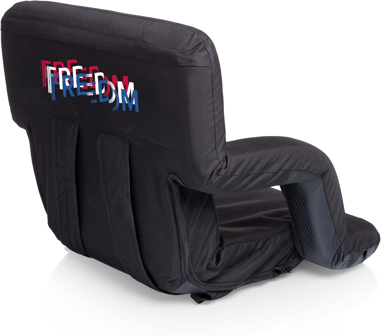 Picnic TIME America250 Ventura Reclining Stadium Seat with Back Support, Portable Bleacher and Beach Floor Chair with Backpack Straps and Storage Pocket, (Black)