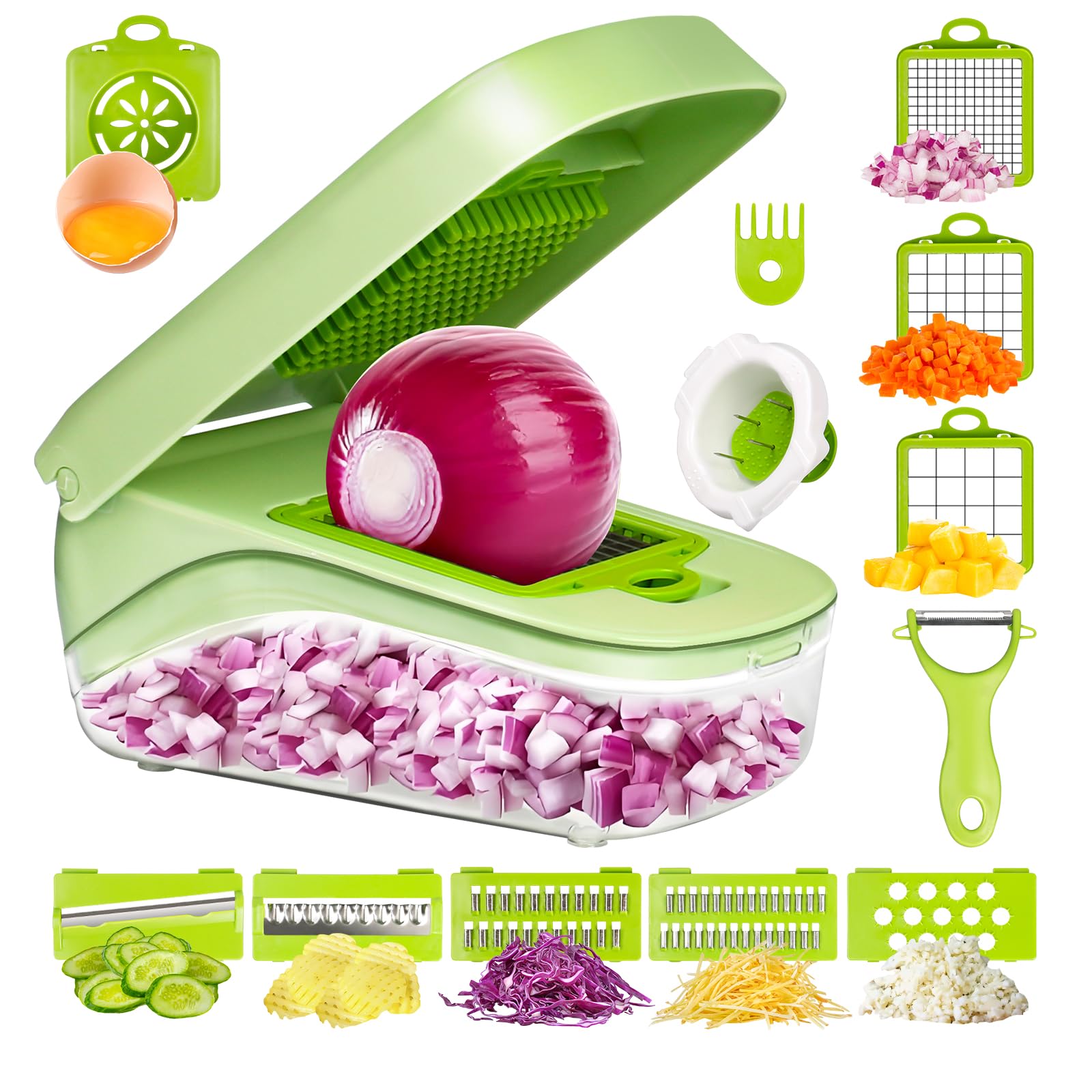 Zhiwei Mandoline Vegetable Slicer, 17 in 1 Multifunctional Vegetable Chopper for Onion Potato Salad, Easy to Clean & Store Practical Kitchen Tool