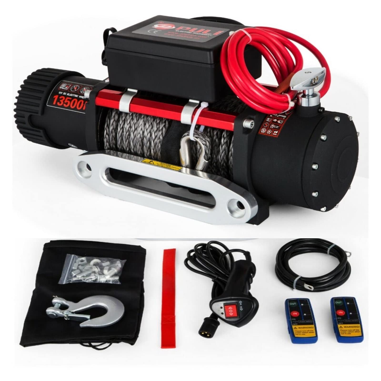Synthetic Rope Electric Winch 13500LBS 12V Winch 4X4 with 2pcs Remote Control ForTrucks RVs ATV UTV