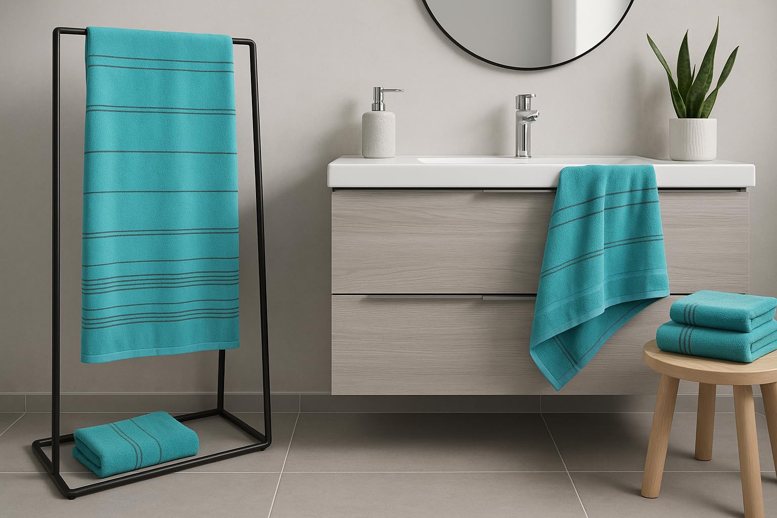 Betz Premium XXL Asciugamano - telo mare grande - asciugamano sauna in 100% cotone - telo mare - 90x180 cm LINES (turchese)