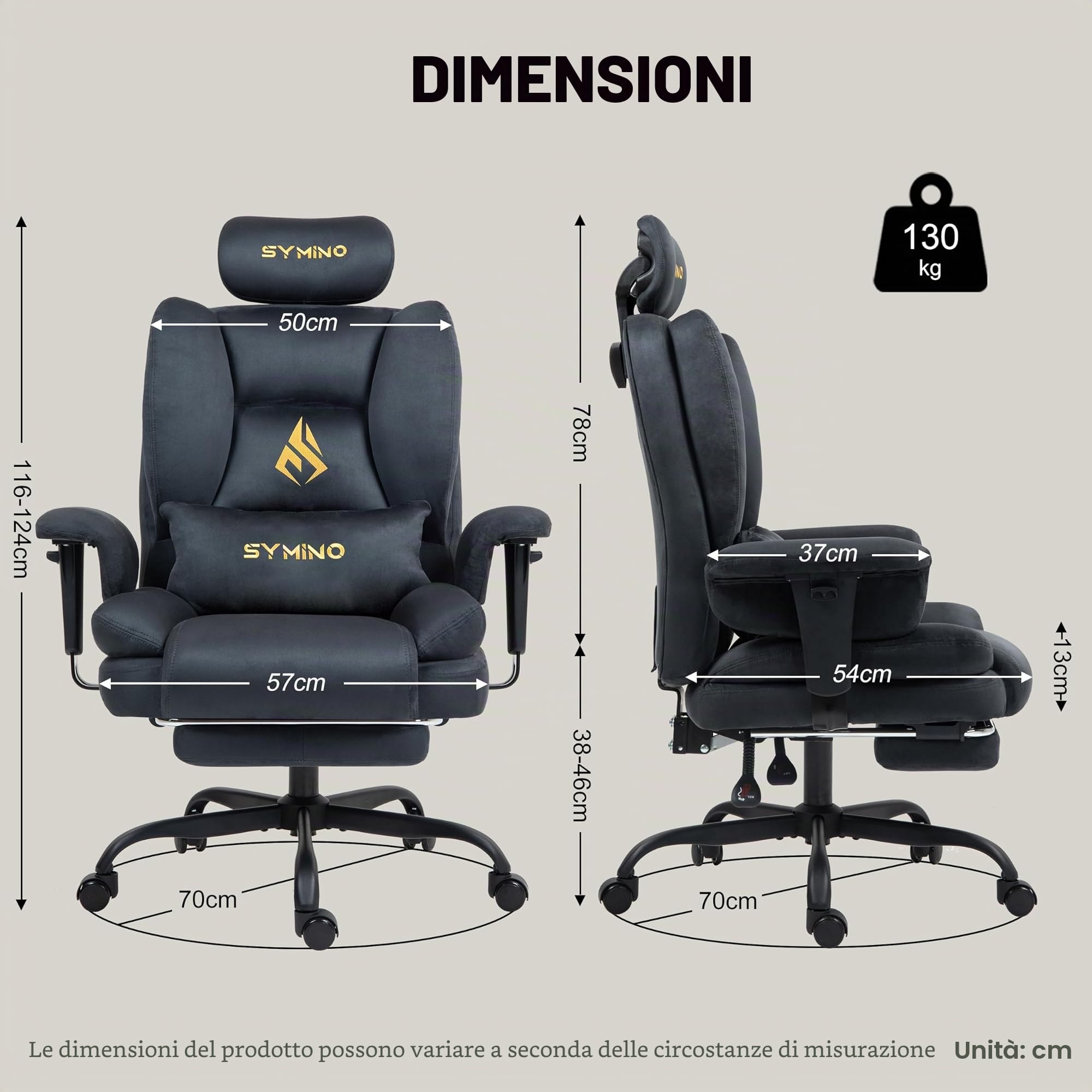 Symino Sedia Gaming con Poggiapiedi, Reclinabile 150°, Braccioli Regolabili in Altezza, Rivestimento in Microfibra Traspirante, Portata 150 kg