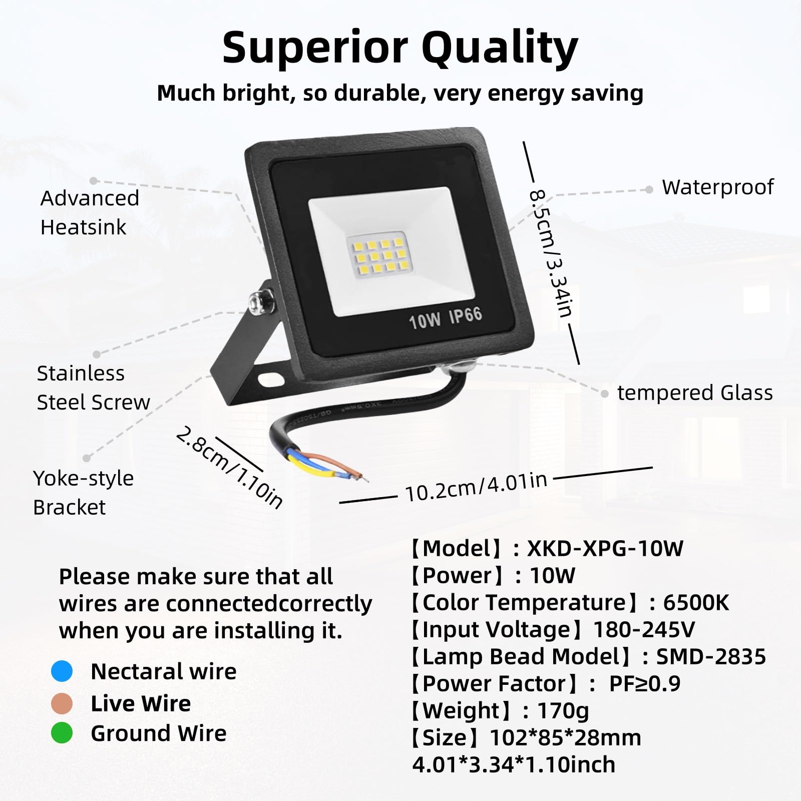 Confezione da 6 luci Lavoro a LED da 10 W for Cortile Impermeabili di Sicurezza Senza Spina 6500 K cablate for Giardini Garage cancelli e Cortili