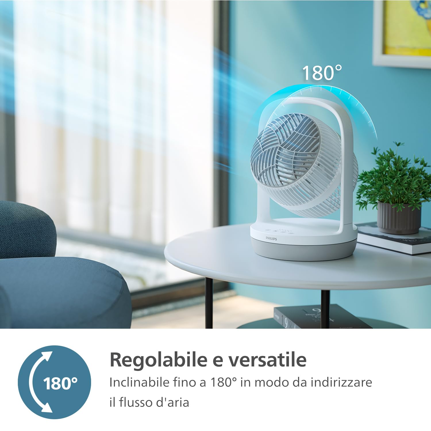 PHILIPS Ventilatore da tavolo silenzioso 2000, SilentWings, 23 dB*, 25 m | Inclinazione Regolabile 180°, 3 velocità, timer 12h, qualità duratura, Per camera, casa e ufficio, Bianco (CX2050/00)