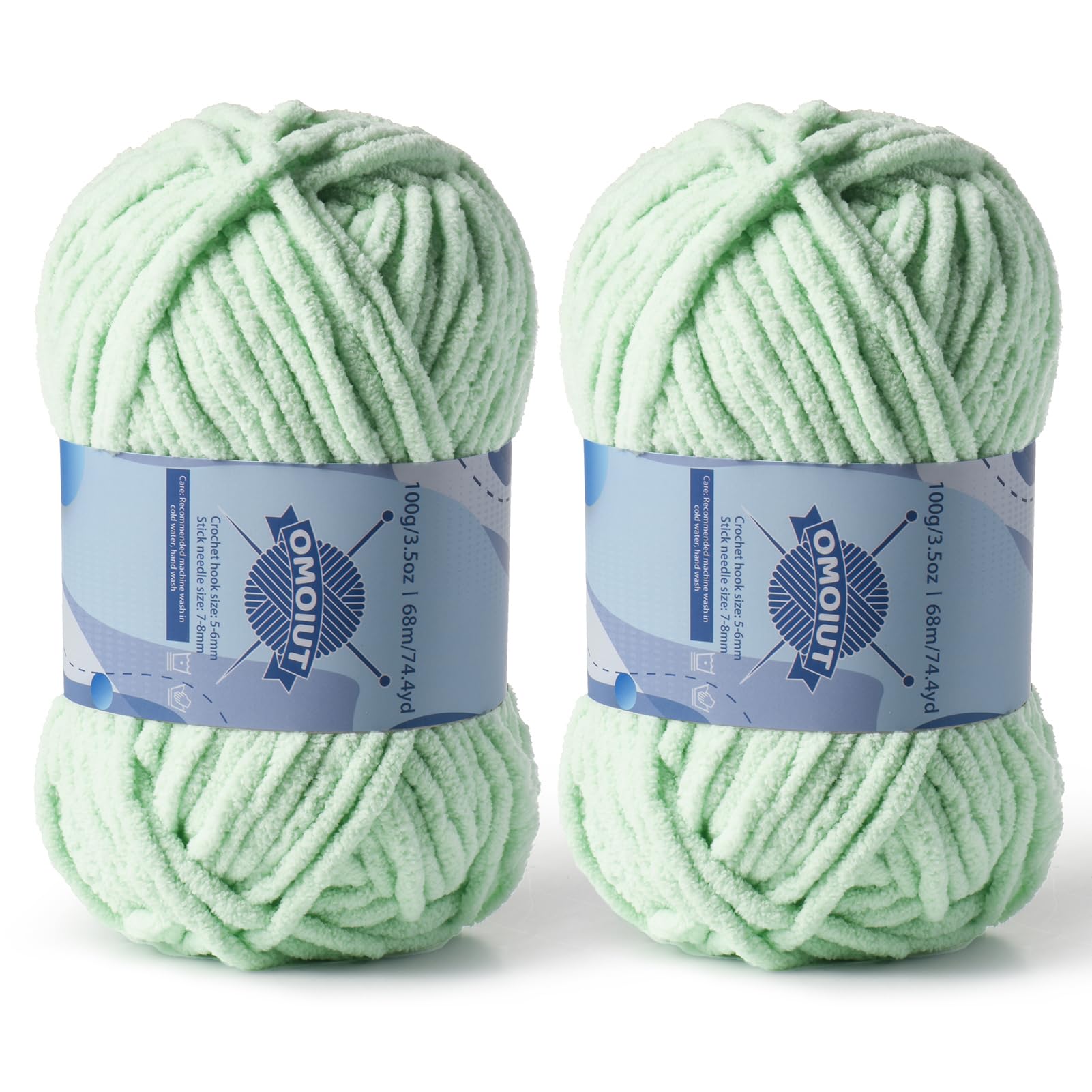 2 Pack Chunky Chenille Yarn for Crocheting, Baby Yarn for Crocheting Soft Blankets, Bulky Yarns for Crochet Amigurumi, 200g (148.7yds) Fluffy Velvet Yarns for Hand Knitting (2 Light Green)