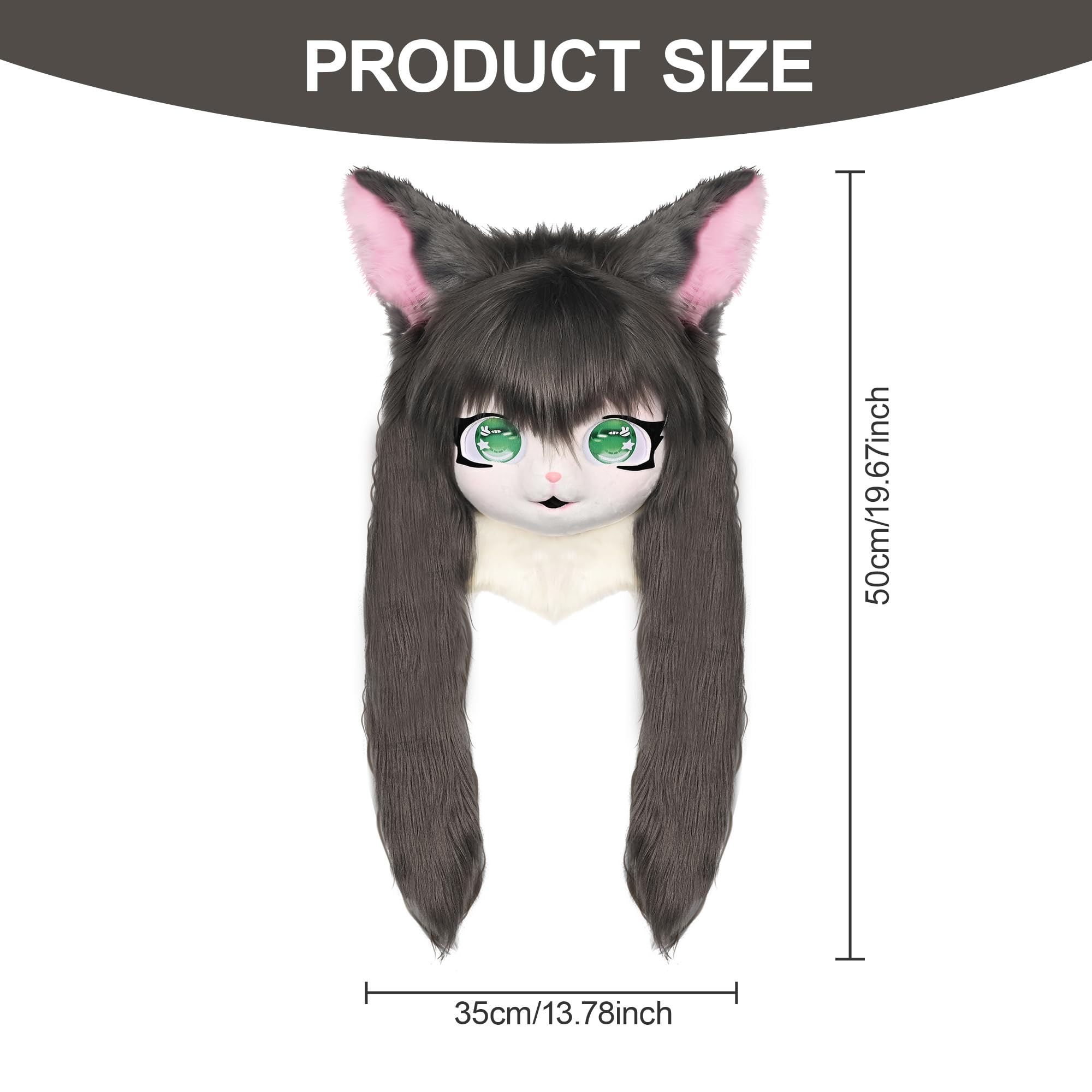 ZFKJERS Cosplay Fursuit Headgear Animal Head Cat Mask Halloween Masquerade Adults Costume Accessories Set (Grey) - Image 3
