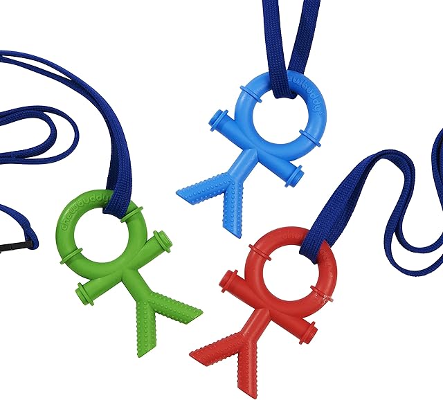 Sensory Direct Chewbuddy Stickmen & Lanyard - Pack of 3, Sensory Chews or Teething Aid | for Kids, Adults, Autism, ADHD, ASD, SPD, Oral Motor or Anxiety Needs | Green, Red, Blue