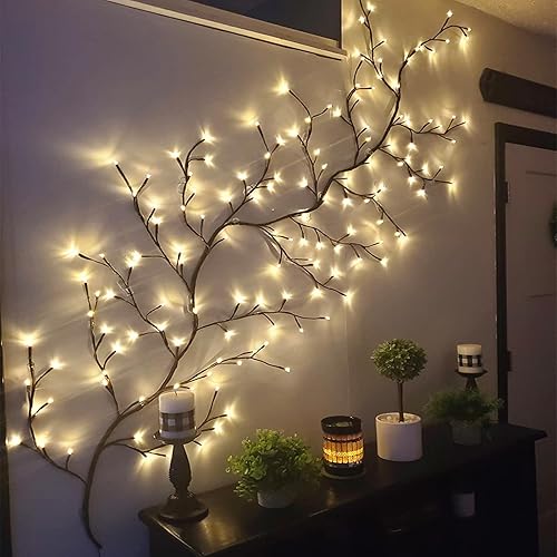 Miniatura 6 de Luces de árbol de pared para decoración del hogar, 7.9 pies, 144 luces LED blancas de abedul con cadena de luces blancas cálidas, luces de vid de