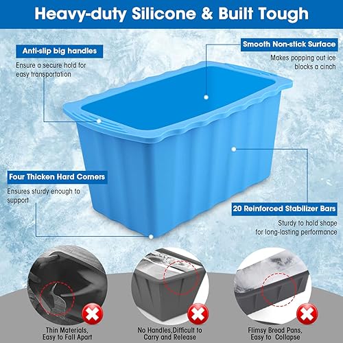 Miniatura 5 de Paquete de 2 moldes de bloque de hielo extra grandes, moldes de silicona extra gruesos de 12 libras, moldes para cubitos de hielo gigantes, moldes