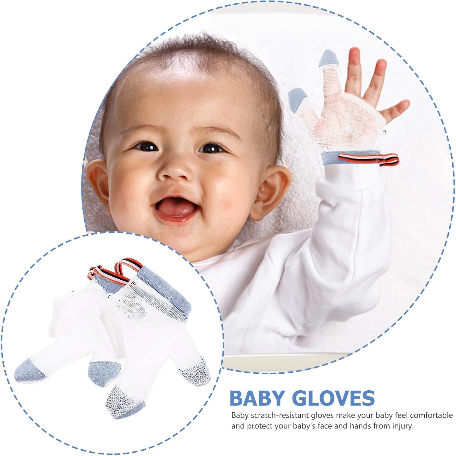 Kisangel 1Pair Baby Thumb Sucking Stop, Breathable Thumb Guard Sucking Gloves Anti-Eating Teething Mitten Gloves Finger for Newborn Yarn
